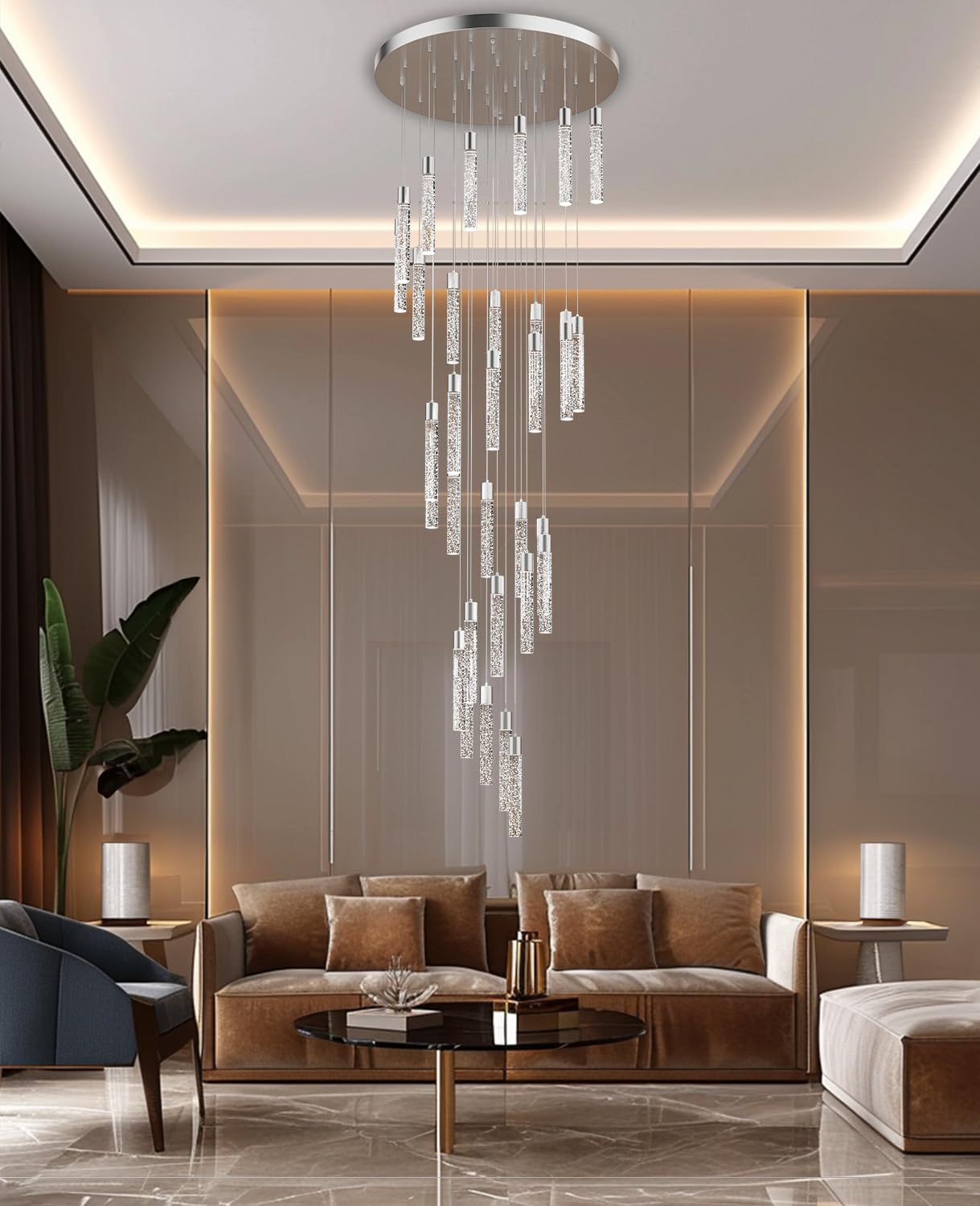 Esfos Pendant Lights Kitchen Island 36-Light, 6500K Modern Kitchen Island Lights Ceiling Lighting Fixtures With Crystal Bubble, Integrated Led Cold White Hanging Light Dining Room Light Brushed Nickel