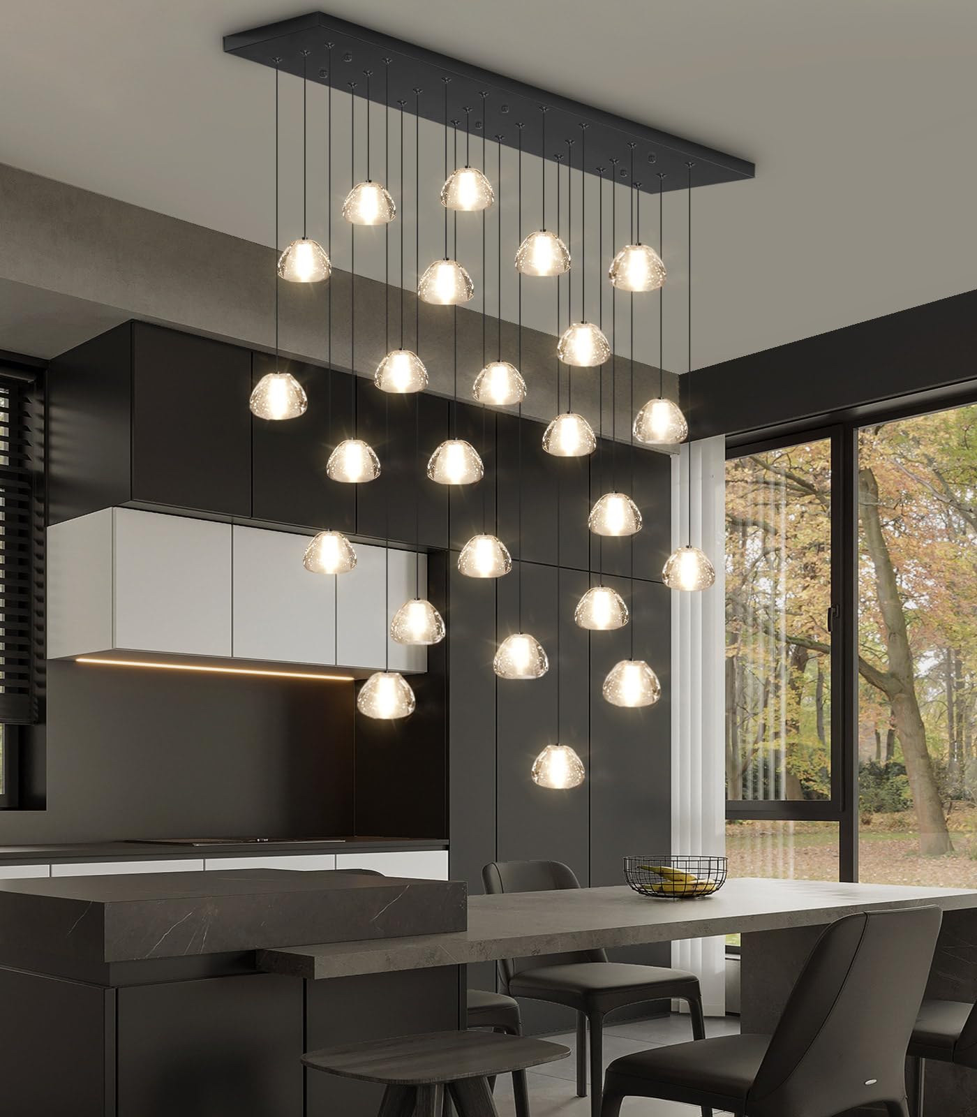 dolria 24-Lights Rectangular Crystal Chandelier Pendant Light - Black Metal Fixture for Living Room, Hotel, Staircase, Foyer, Bedroom - PC0010-24B-Chang