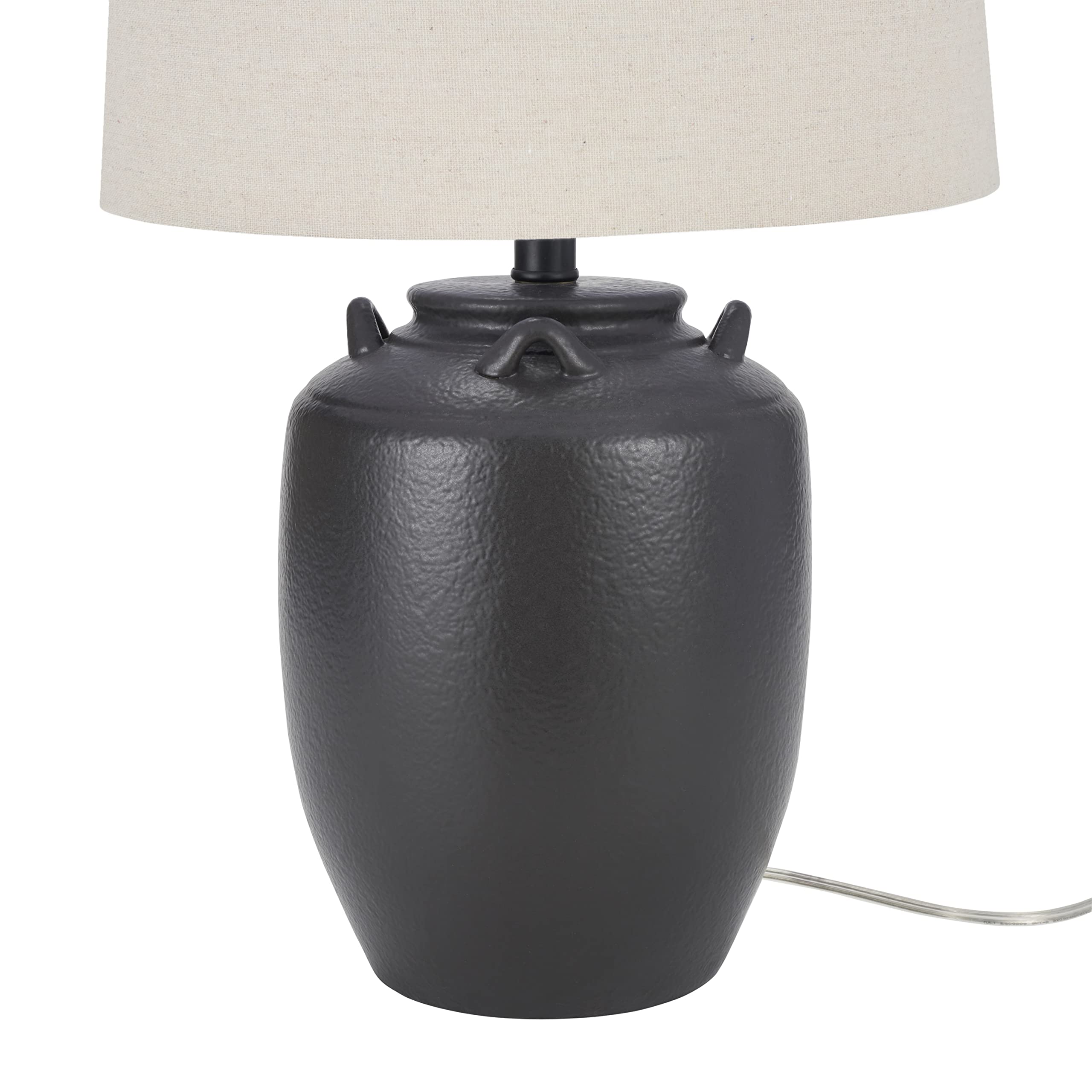 Nourison 24'' Black Farmhouse Ceramic Pottery Jug Table Lamp For Bedside Table, Living Room, Office, Entryway