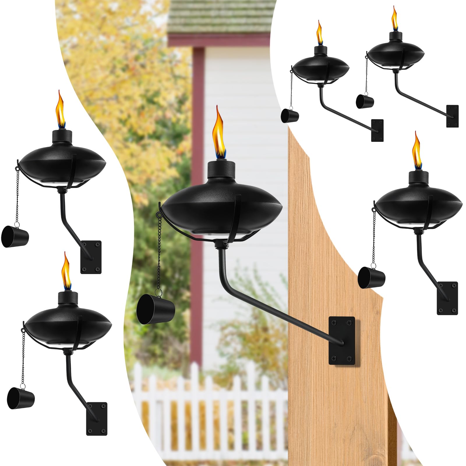 Fan-Torches 6 Pack Citronella Torches - Refillable Metal Outdoor Garden Lights For Yard & Patio