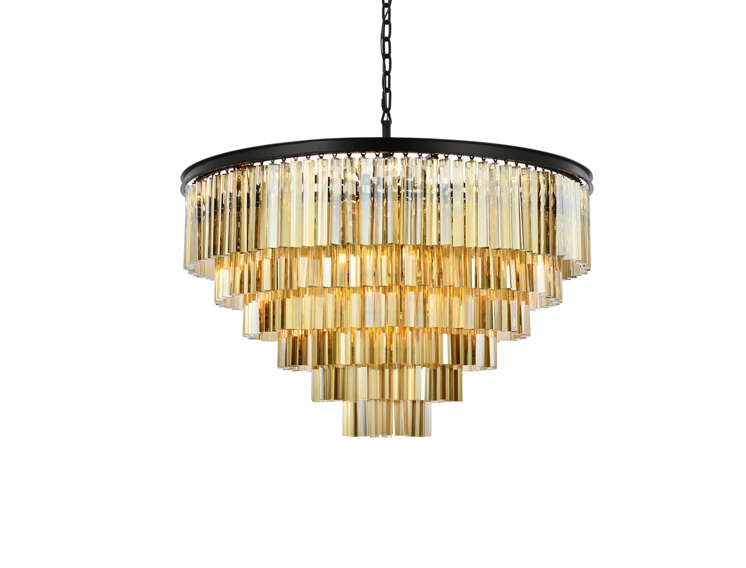 Elegant Lighting Sydney Collection 33-Light Pendant Lamp with Royal Cut Golden Teak Crystals, Mocha Brown Finish