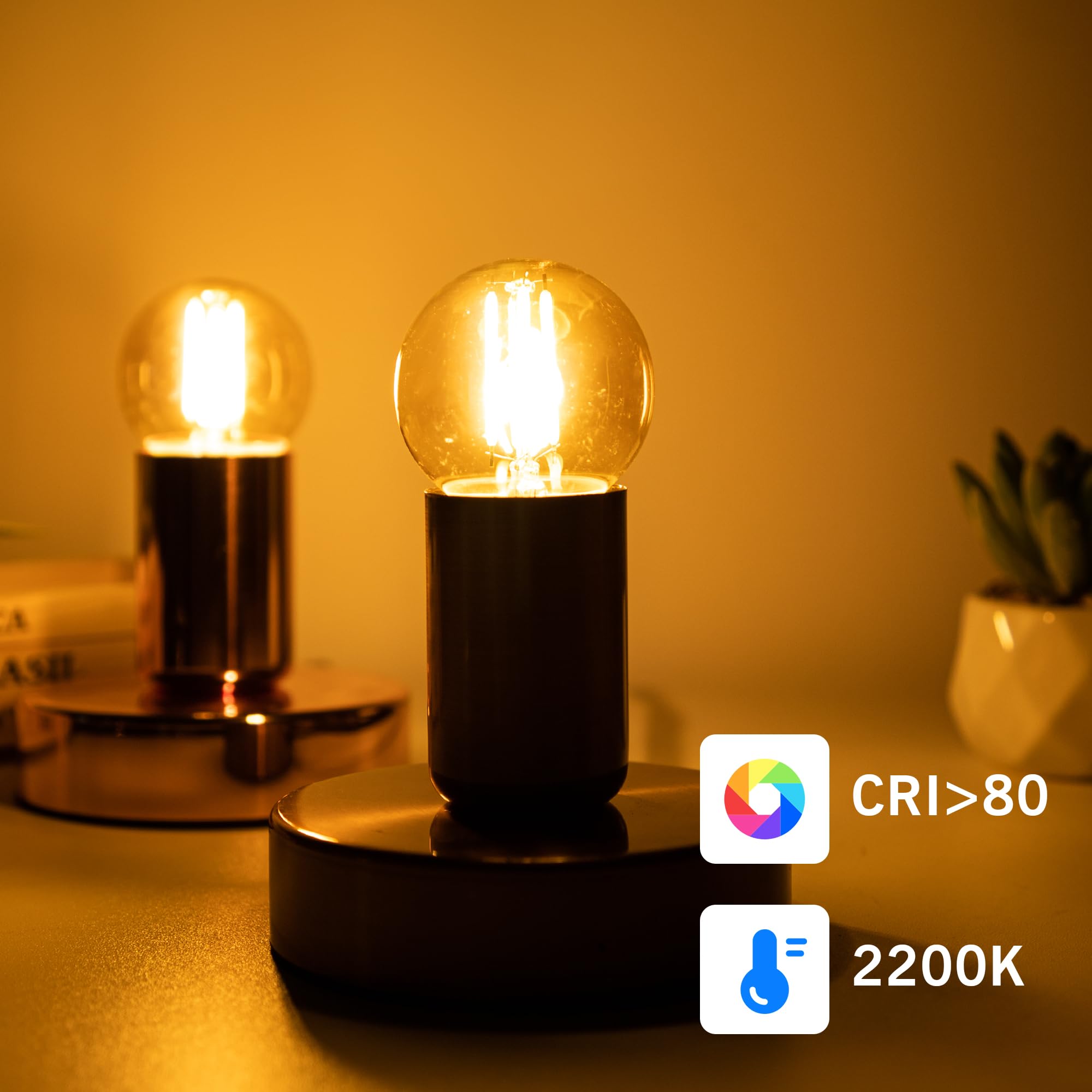 PADMO LUDAZ Dimmable Amber LED G16.5 Light Bulb 4W (40W Equivalent) 2200K, Glass, 2 Pack, Warm White, Perfect for