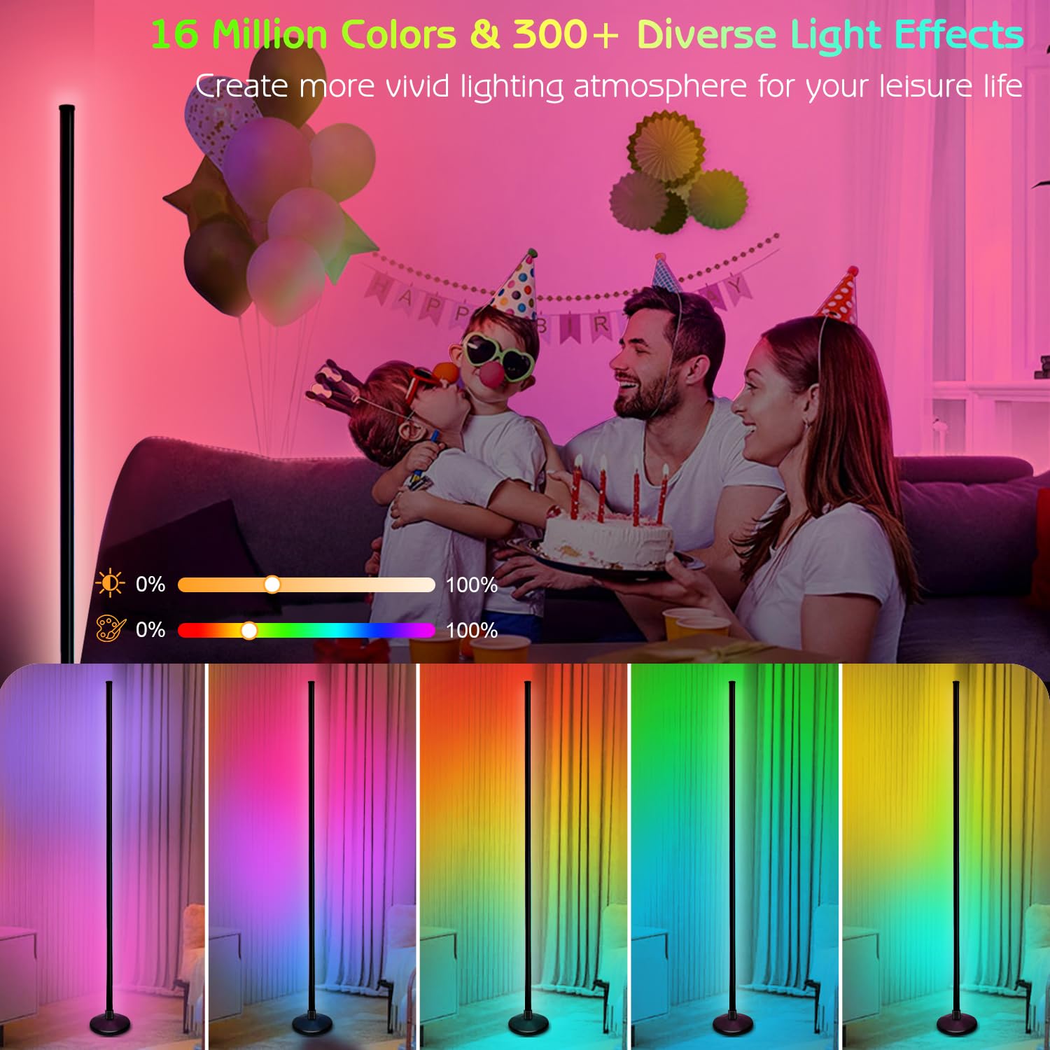 Lansuper Corner Floor Lamp, 65?Mart Rgb Led Corner Lamp With App And Remote Control, 16 Million Colors Changing Led Floor Lamp,6
