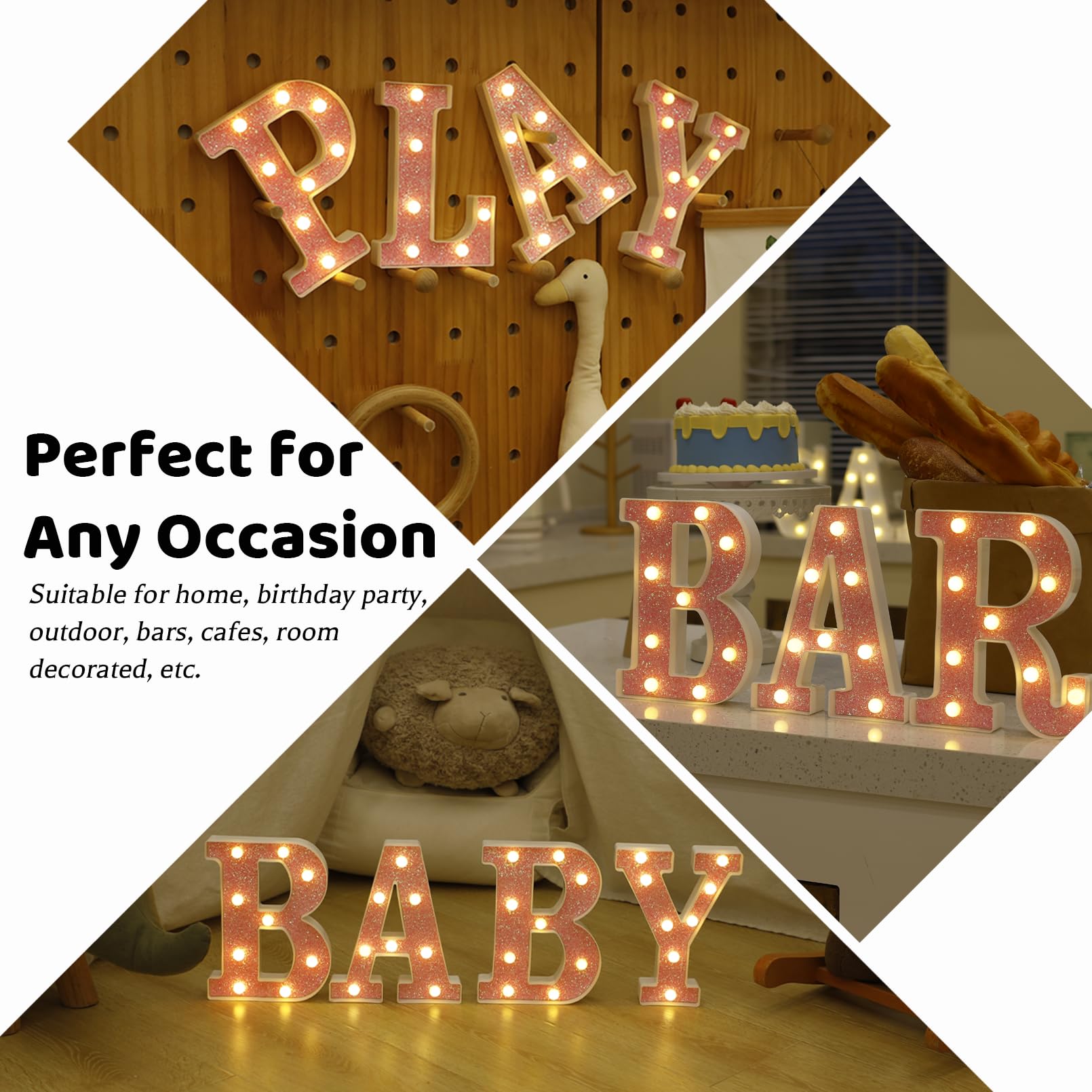 TRONSBOO LED Letter Light, Pink Glitter Marquee Sign, Battery Powered, 5.47in x 8.58in x 1.57in, Model Pink-Light-0, Girls