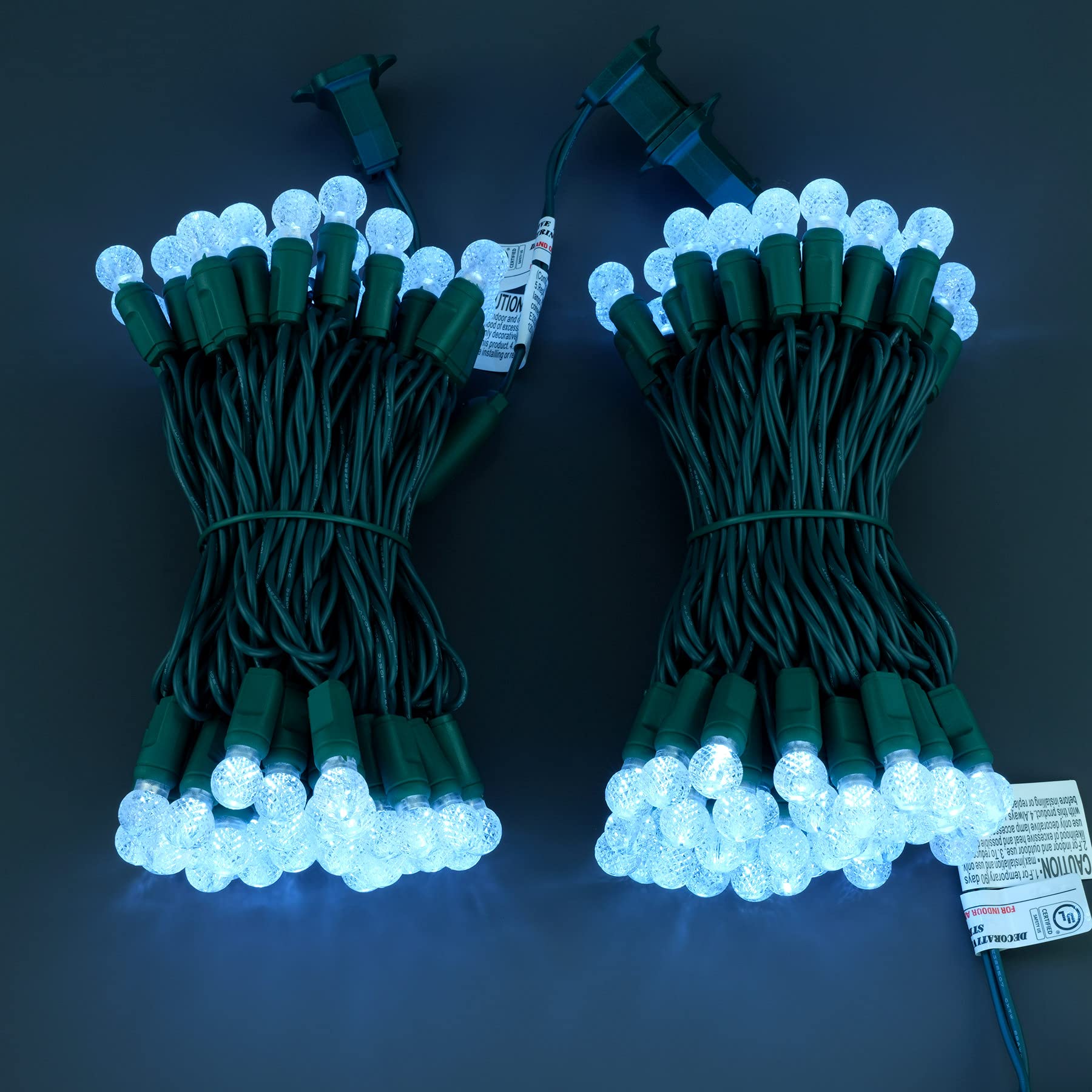 Yuletime Cool White One-Piece G12 Led Christmas Lights, Total 48 Feet 140 Count 2 Strands 24Ft 70Ct Waterproof Raspberry String