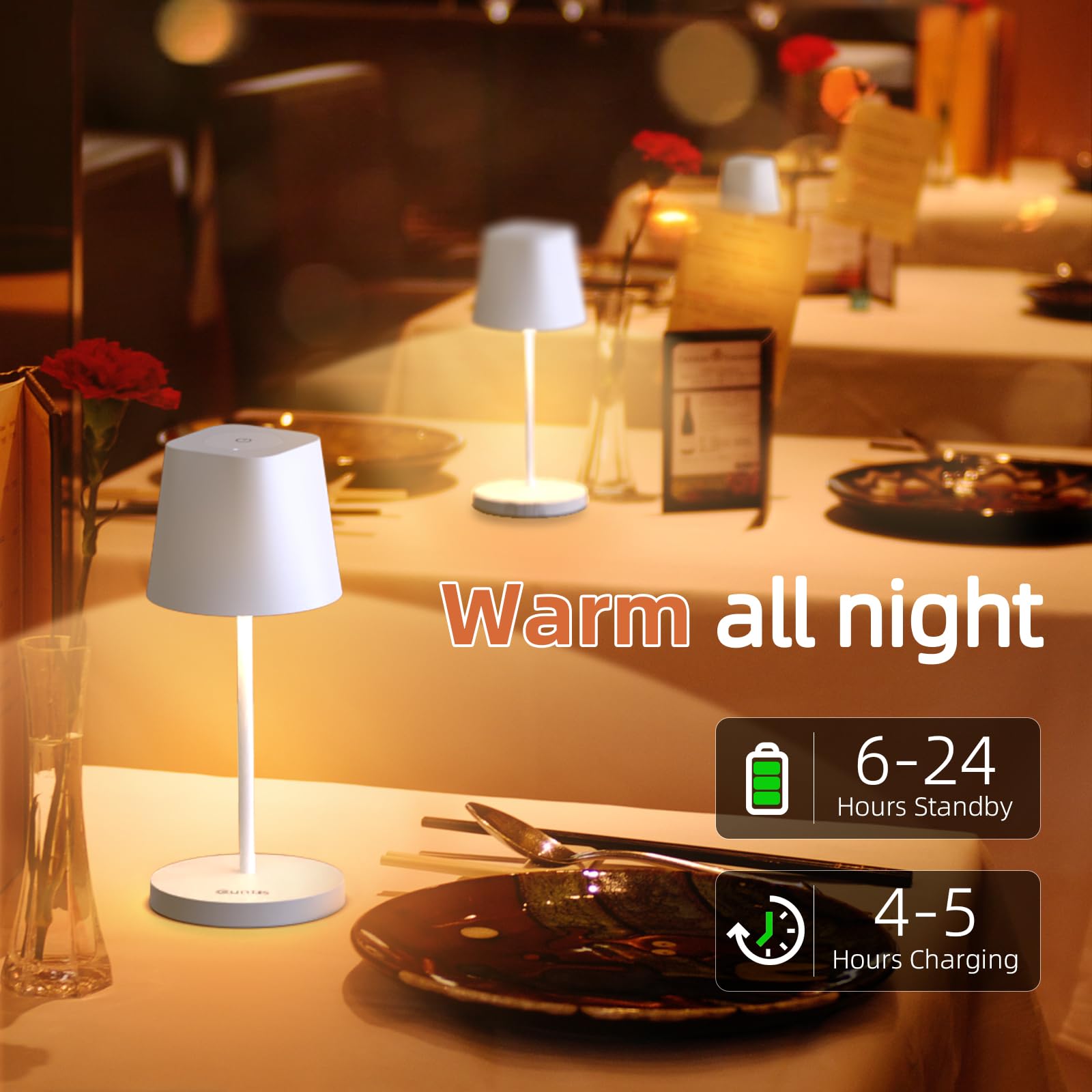 Quntis Cordless Led Table Lamp, Rechargeable, Dimmable, Waterproof, Ideal For Home & Outdoor Use