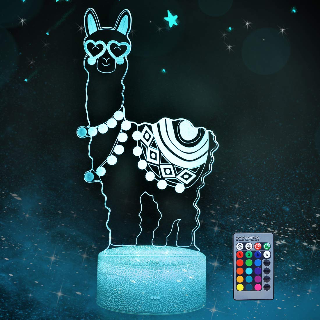 Hoofun 3D Llama Night Light, Acrylic, Remote Control, 16 Colors, Model AZ-PWM0-YANGTUO, Love Heart Design