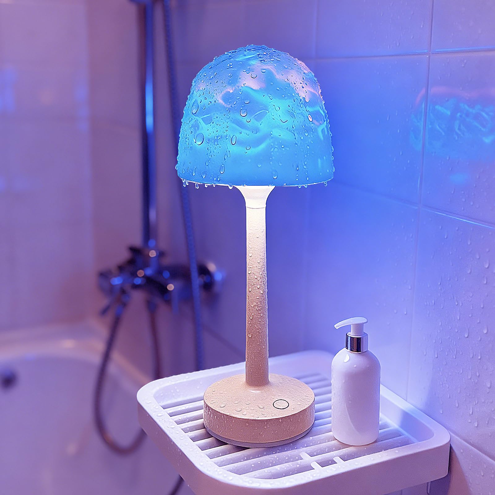 LAYSHINEEN Waterproof Shower Lamp, Cordless Bathroom Lamp with Touch and Remote Control, LED Shower Light with 16-Color Ocean Wa
