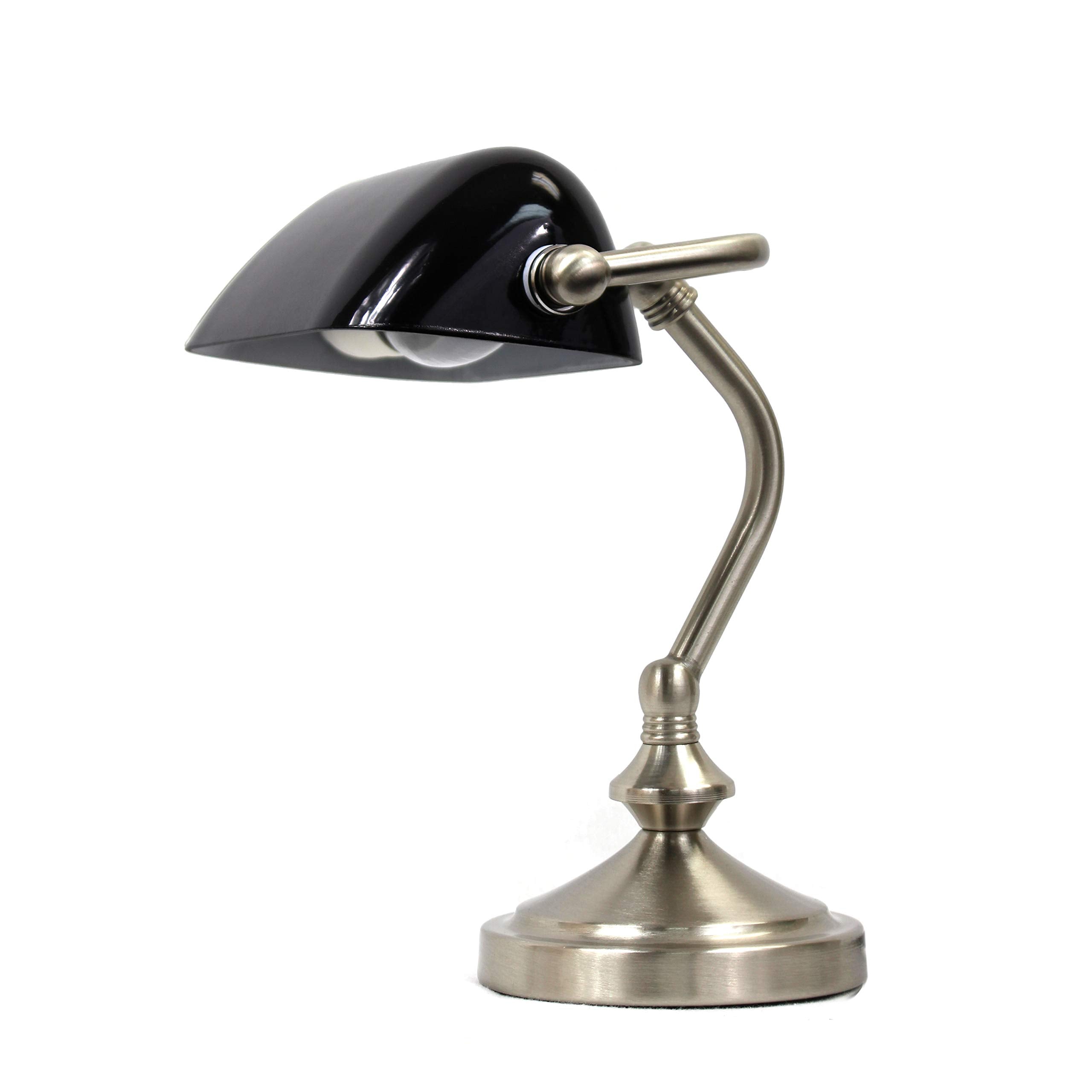 Simple Designs Lt3057-Blk Traditional Mini Banker'S Lamp With Glass Shade, Black