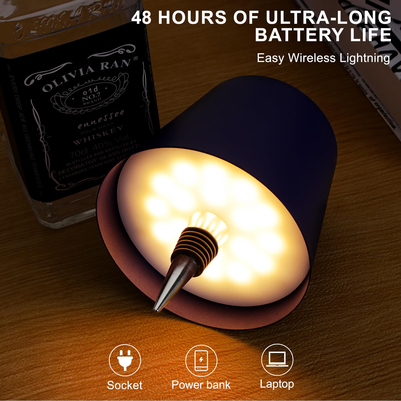 Mebaraul Wine Bottle Lamp - 3 Color Rechargeable Wireless - Touch Dimming - 4.2 in - Royal Blue - Model 1063296