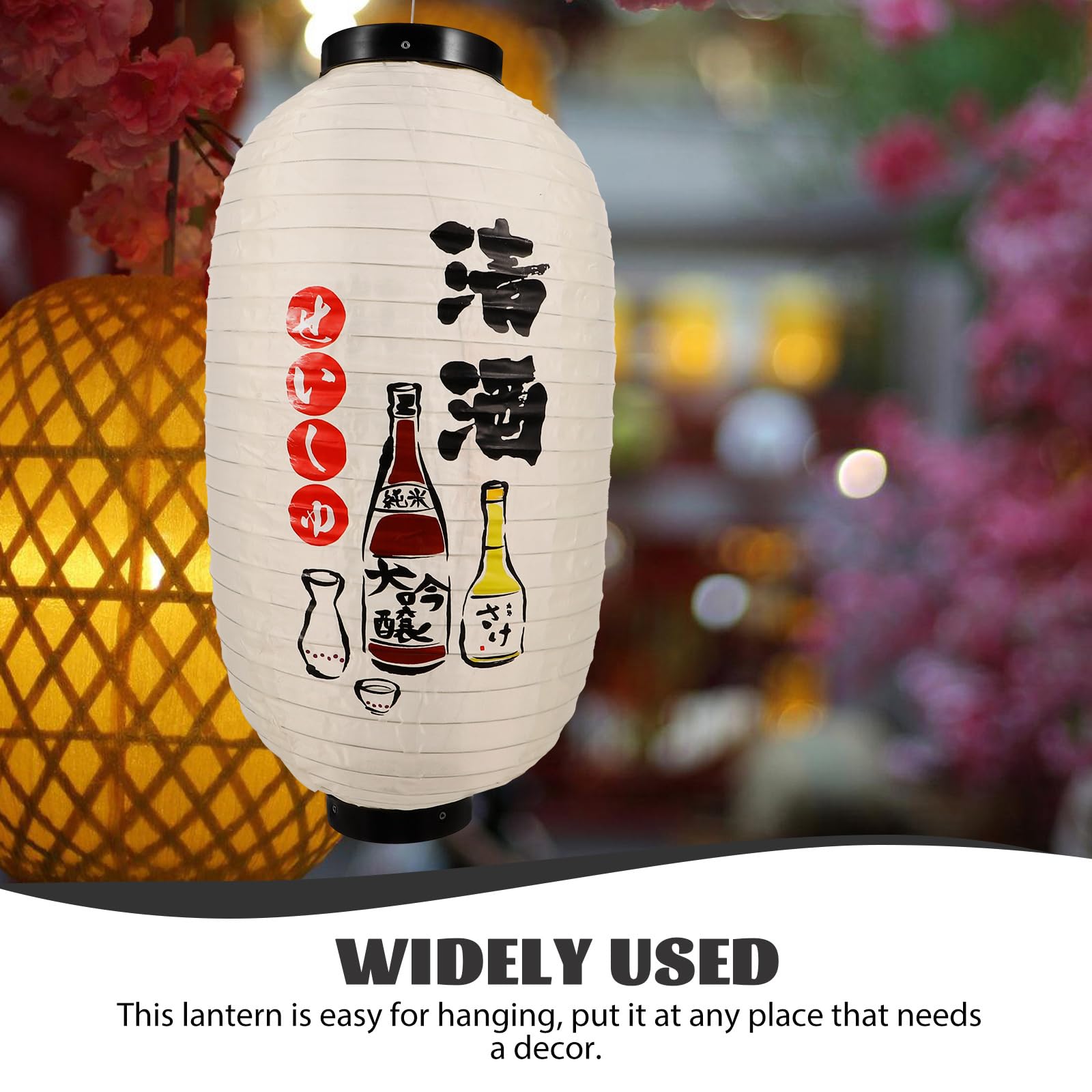 OSALADI Outdoor Hanging Lantern Pendant Light Shade for Sushi Restaurant, Silk/Iron, 48x25x25cm, Beige 1, Model 15M304412VA0AO1