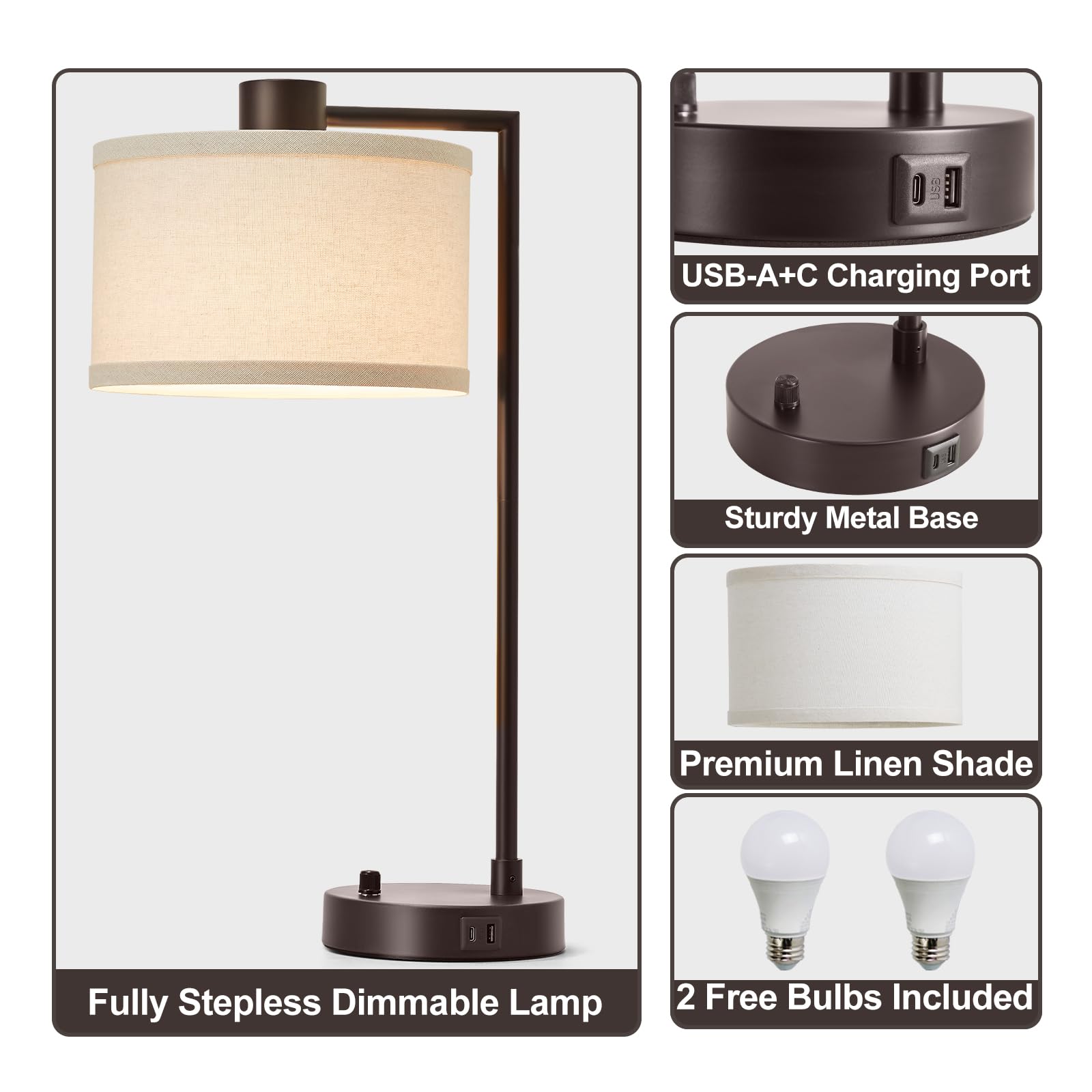 Luvkczc Table Lamp Set of 2 - Fully Dimmable with USB Ports, 11.2"D x 10"W x 23"H, Red Brown, Model 106,