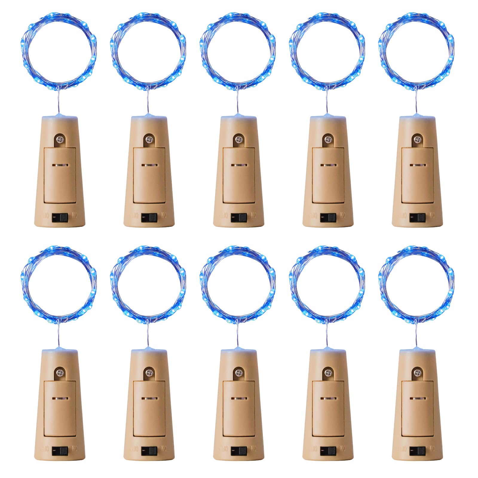 Aluan Wine Bottle Lights, 20 LED Copper Fairy Lights, Waterproof, Blue, Model BL00, 10 Pack for Indoor Decoration