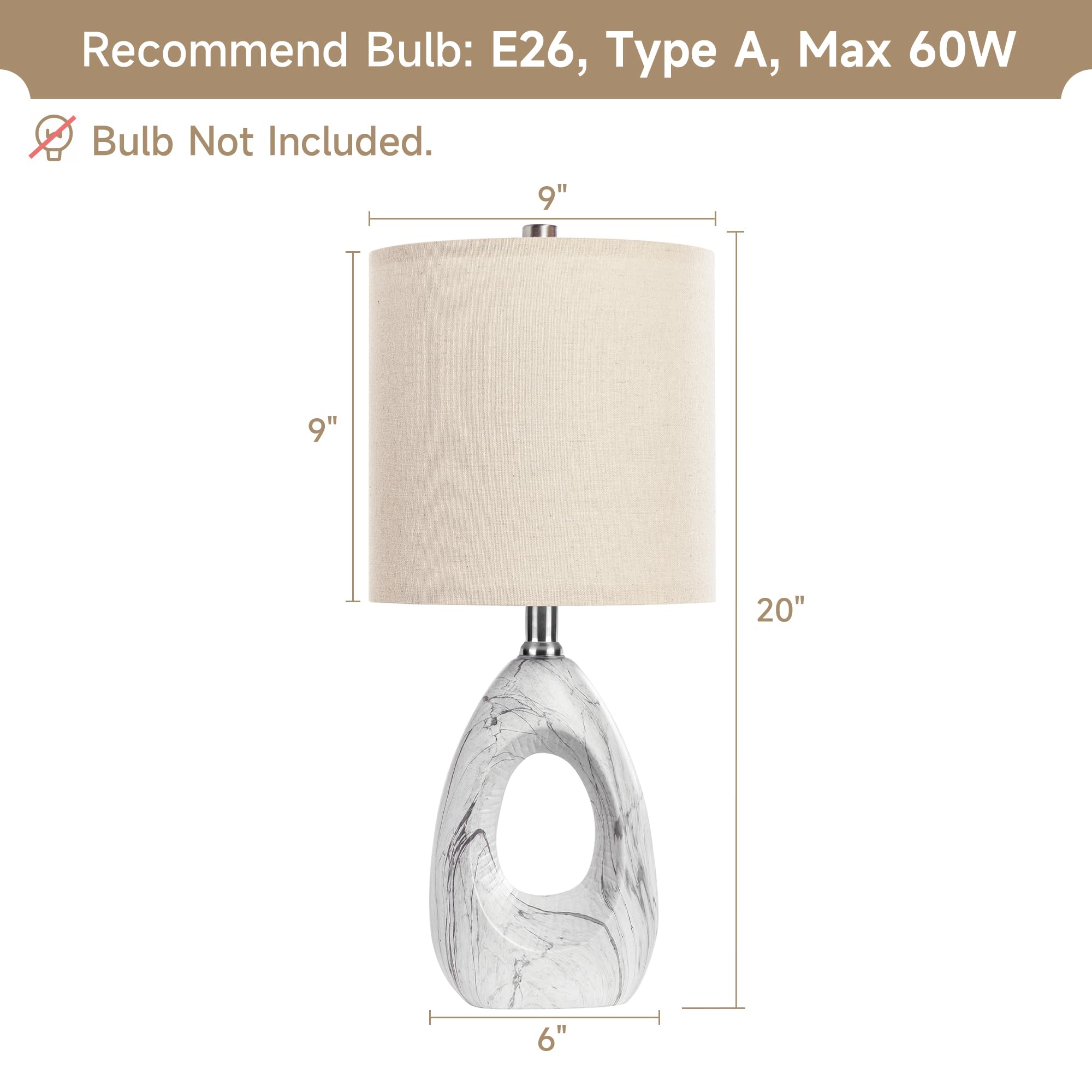 Euo 20'' White Ceramic Lamps Set Of 2 For Bedroom, Small Lamps For Nightstand Set Of 2, Ceramic White Table Lamps For Living Roo