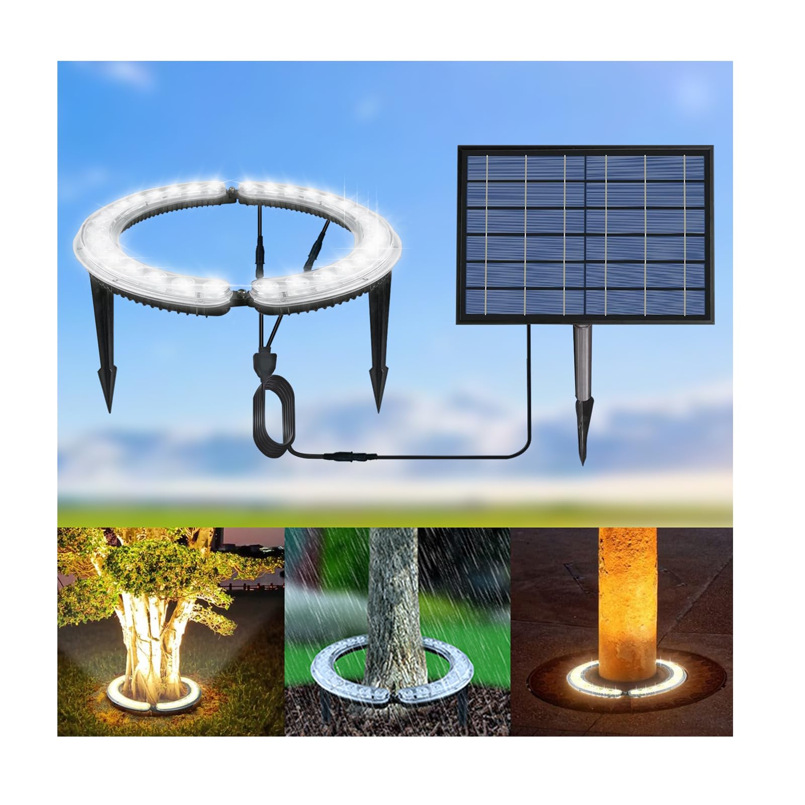 KARLIOBE Solar Palm Tree Lights,Super Bright 32 Led 5 V 12000mah Landscape Spotlights for Big Tree Lighting Solar Uplights for T
