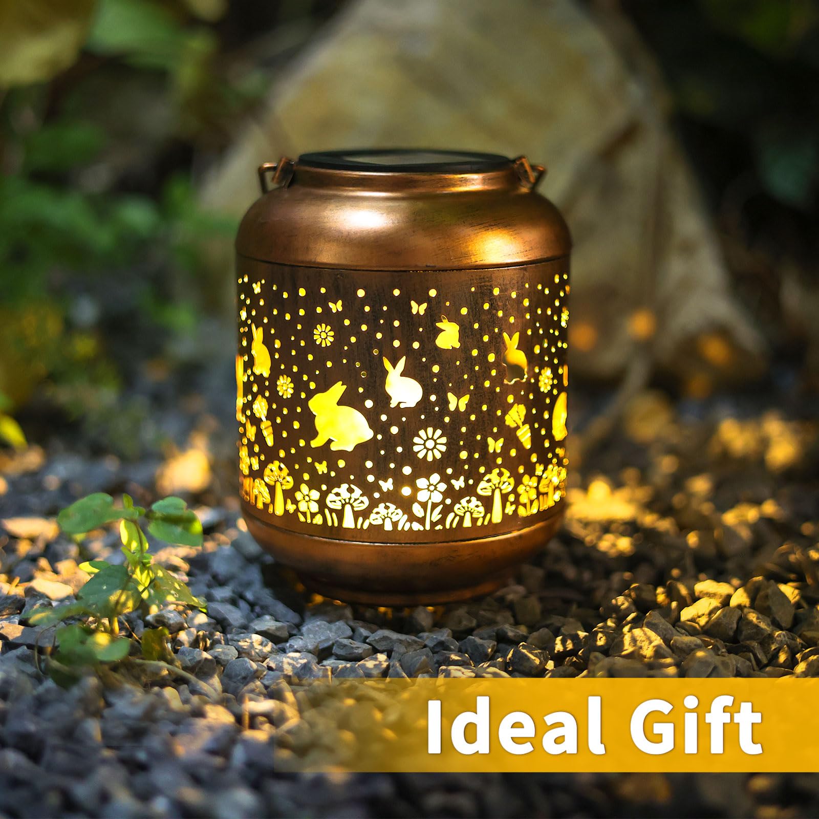 Rabbit Solar Lanterns Outdoor Waterproof Garden Decor Solar Lights Bunny Gifts For Women Mom Grandma Metal Outside Decoration Hanging Lantern For Yard Porch Patio Landscape Backyard Lawn