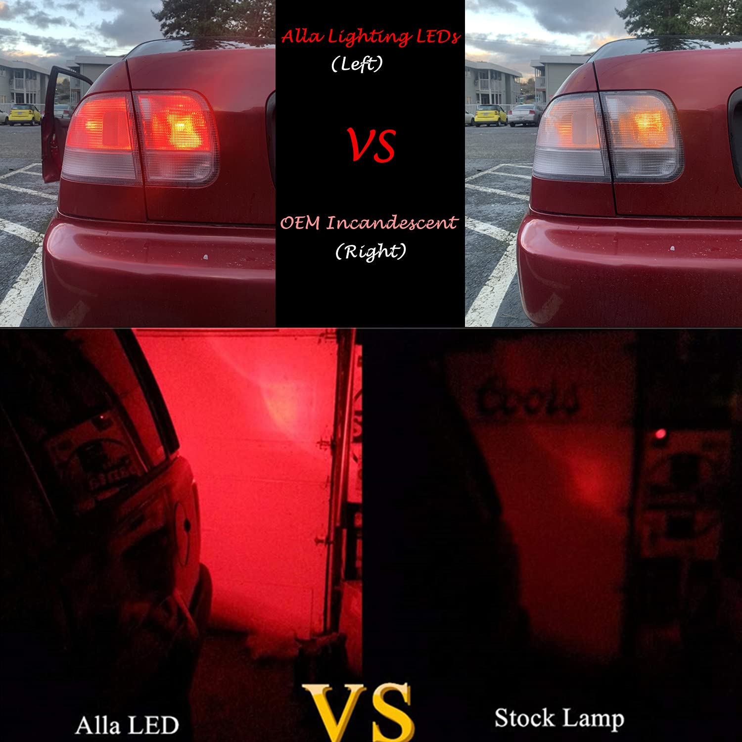 Alla Lighting Bay15D 2057 1157 Led Strobe Brake Lights Bulbs, Pure Red 7528 1154 3496 Flashing Stop Lamps Dual Filament 12V For Cars, Trucks, Motorcycles, Trailers
