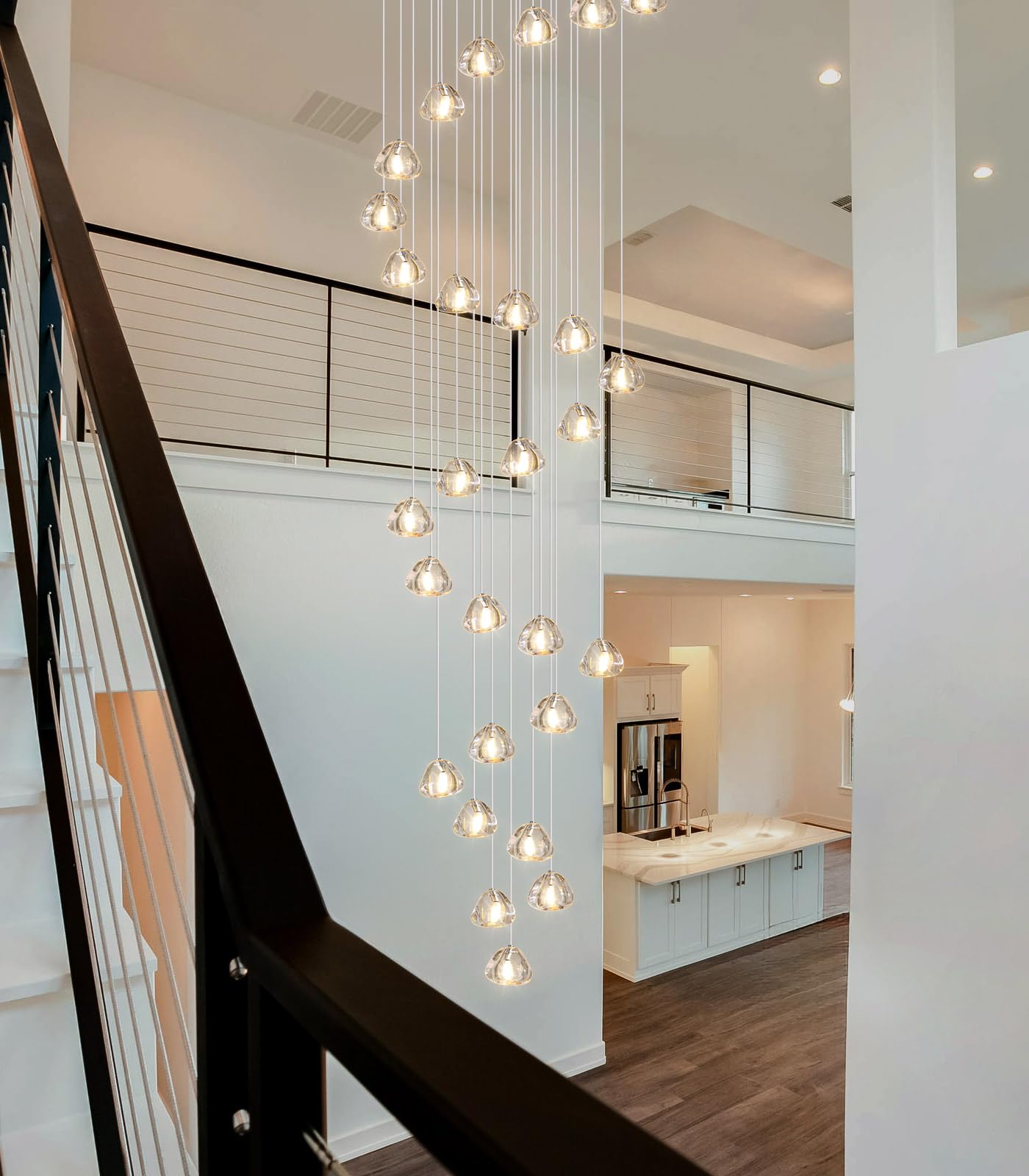 HAIXIANG Chandelier Dimmable Bubble Crystal Balls 157in 25 Lights Stainless Steel Brushed Nickel MMQ9025