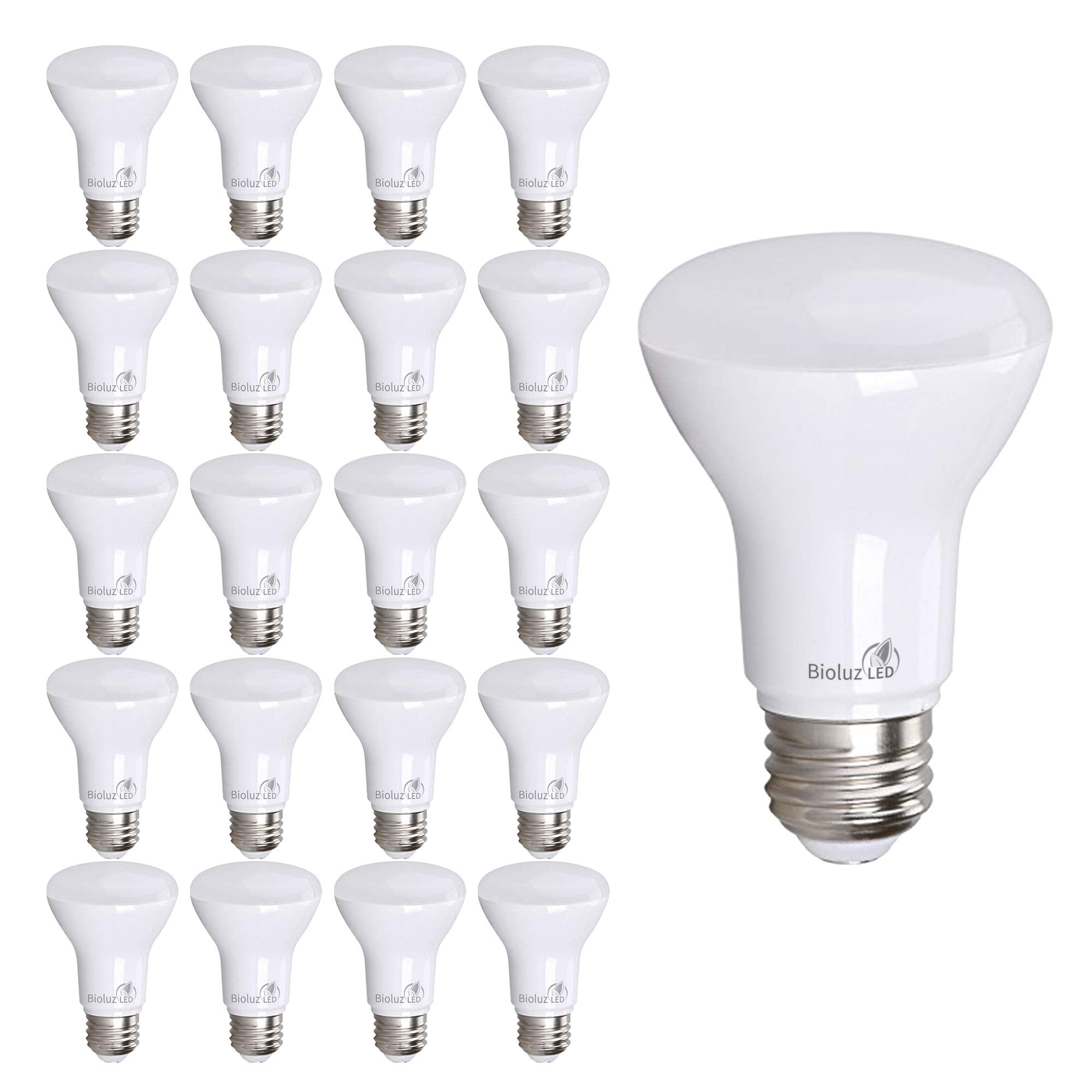Bioluz LED 20 Pack BR20 LED Bulb 2700K Warm White 6W = 50 Watt Replacement 90 CRI 540 Lumen Indoor/Outdoor UL Listed CEC Title 20 Compliant (Pack of 20)