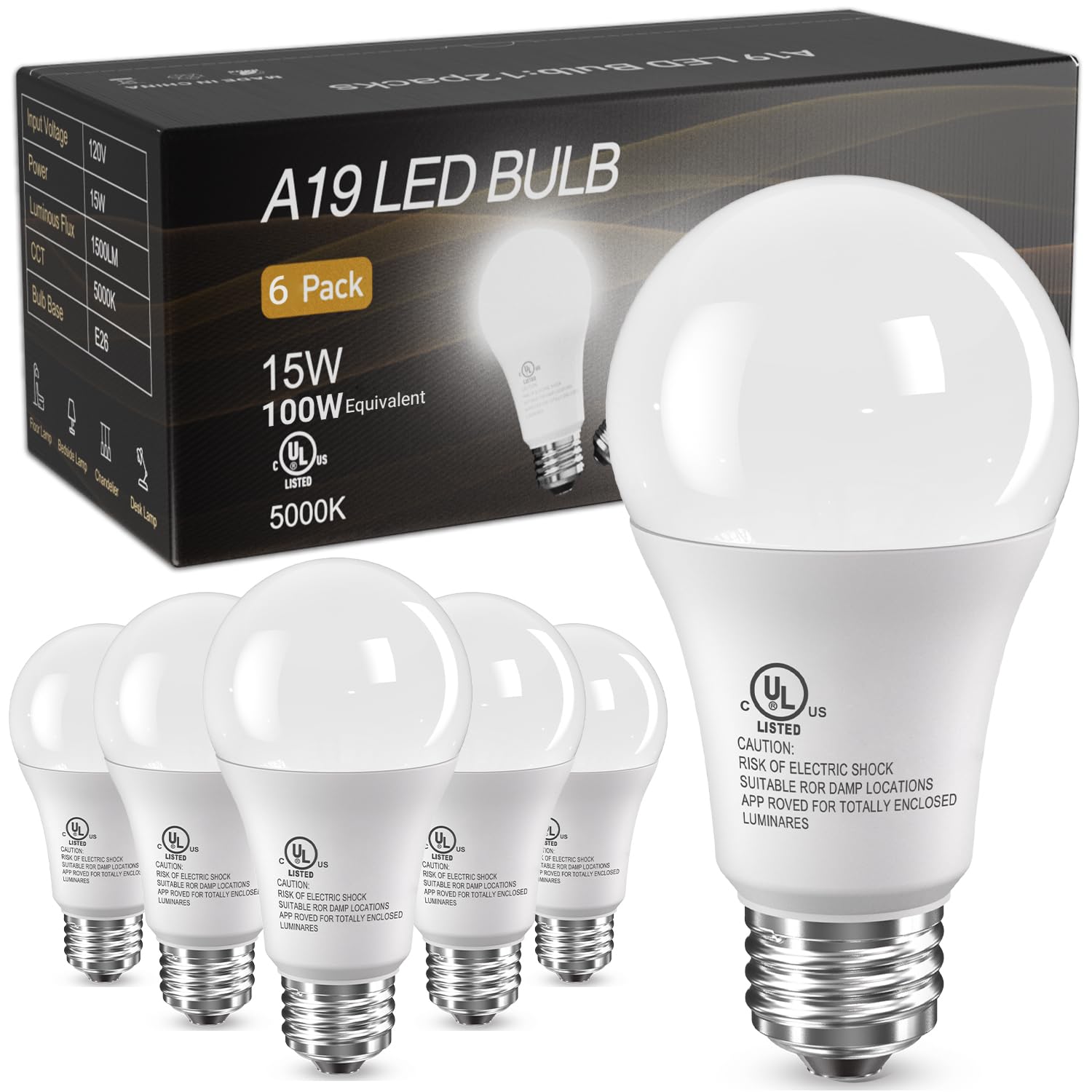 Tjoy Led Light Bulbs, 100W Equivalent A19, 15 Watt 5000K Daylight White Lightbulbs, Bright Energy Efficient Led Bulb, E26 Standa