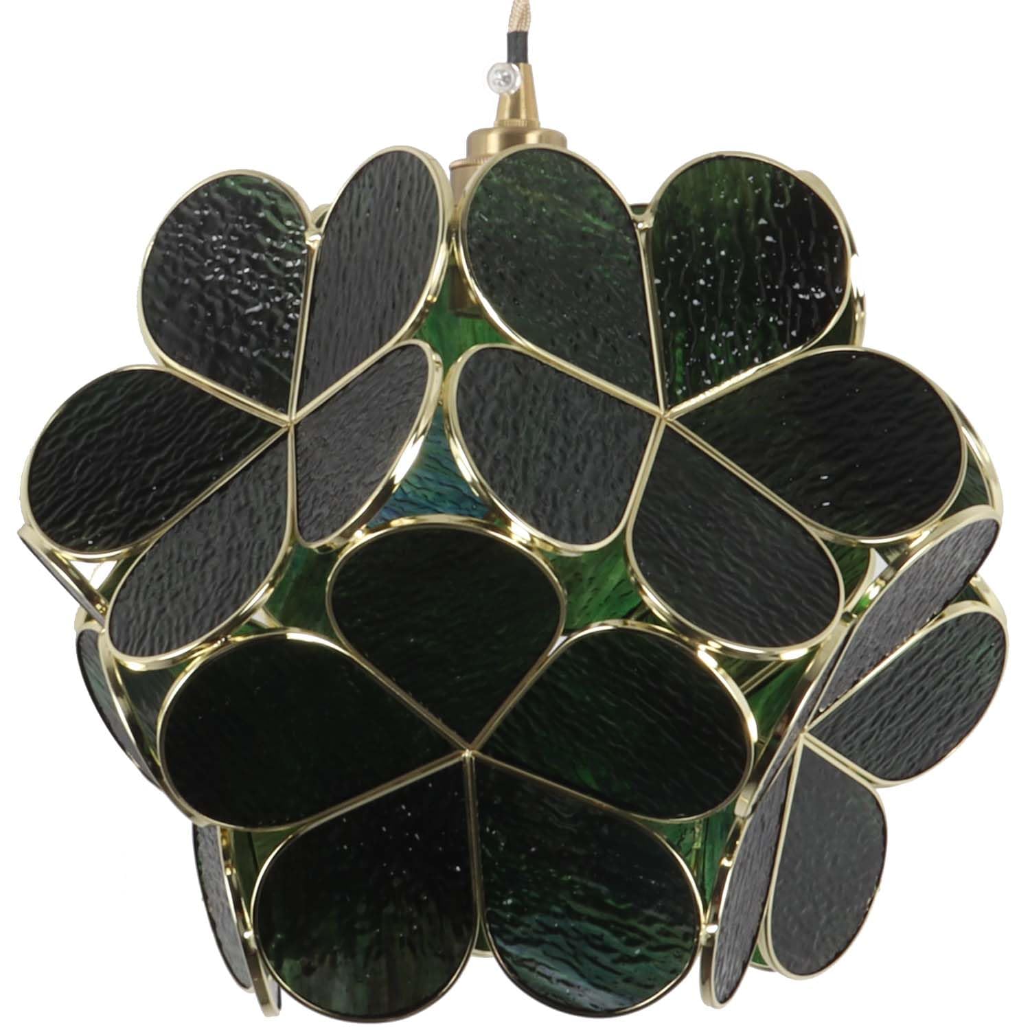 Bieye L11041 Petals Tiffany Style Stained Glass Ceiling Pendant Light for Home Decoration (Textured Deep Green, 12 Cherry Blosso