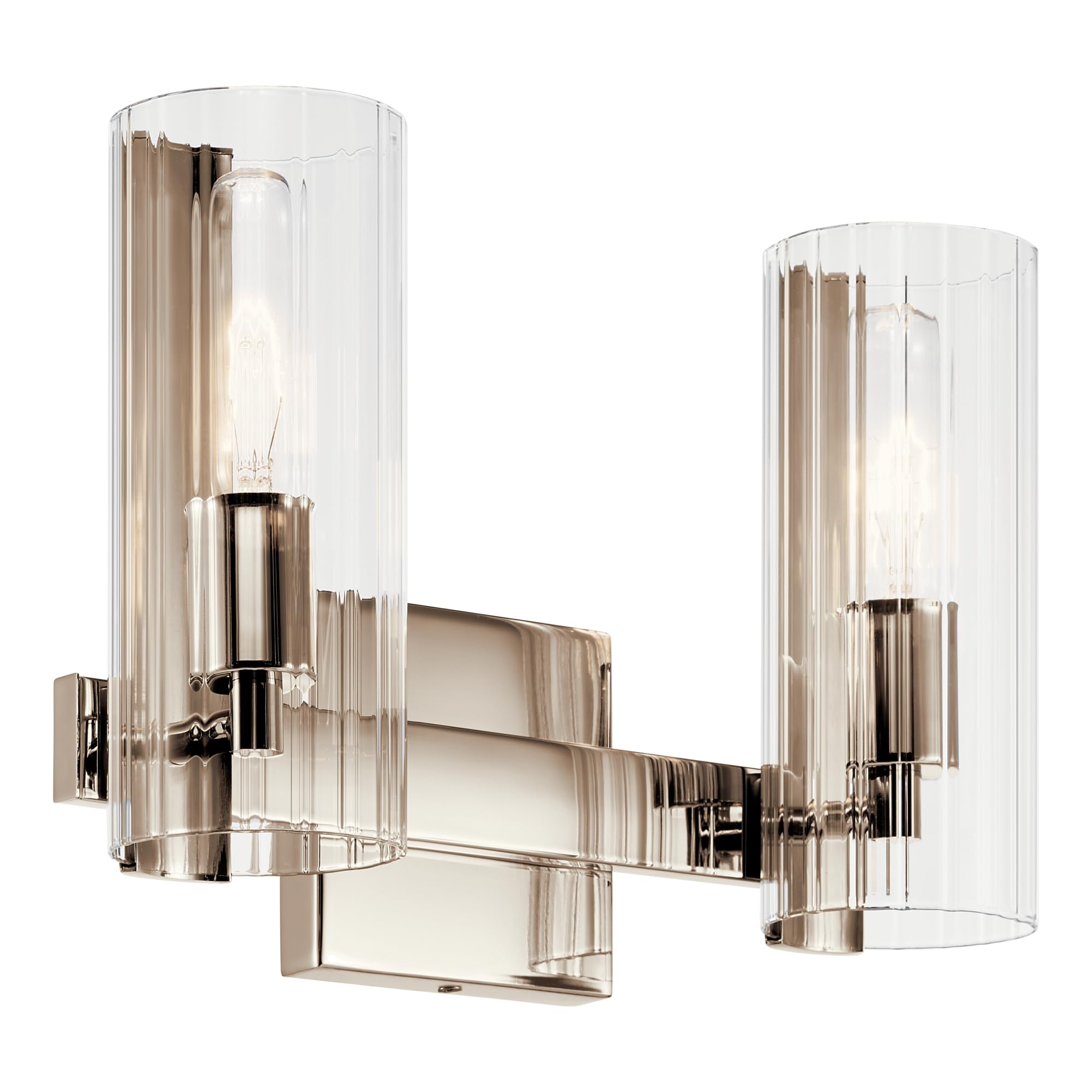 Kichler Jemsa 2 Light Vanity, Modern Light With Clear Fluted Glass In Polished Nickel For Bathroom Or Powder Room (9.75'' X 13.7
