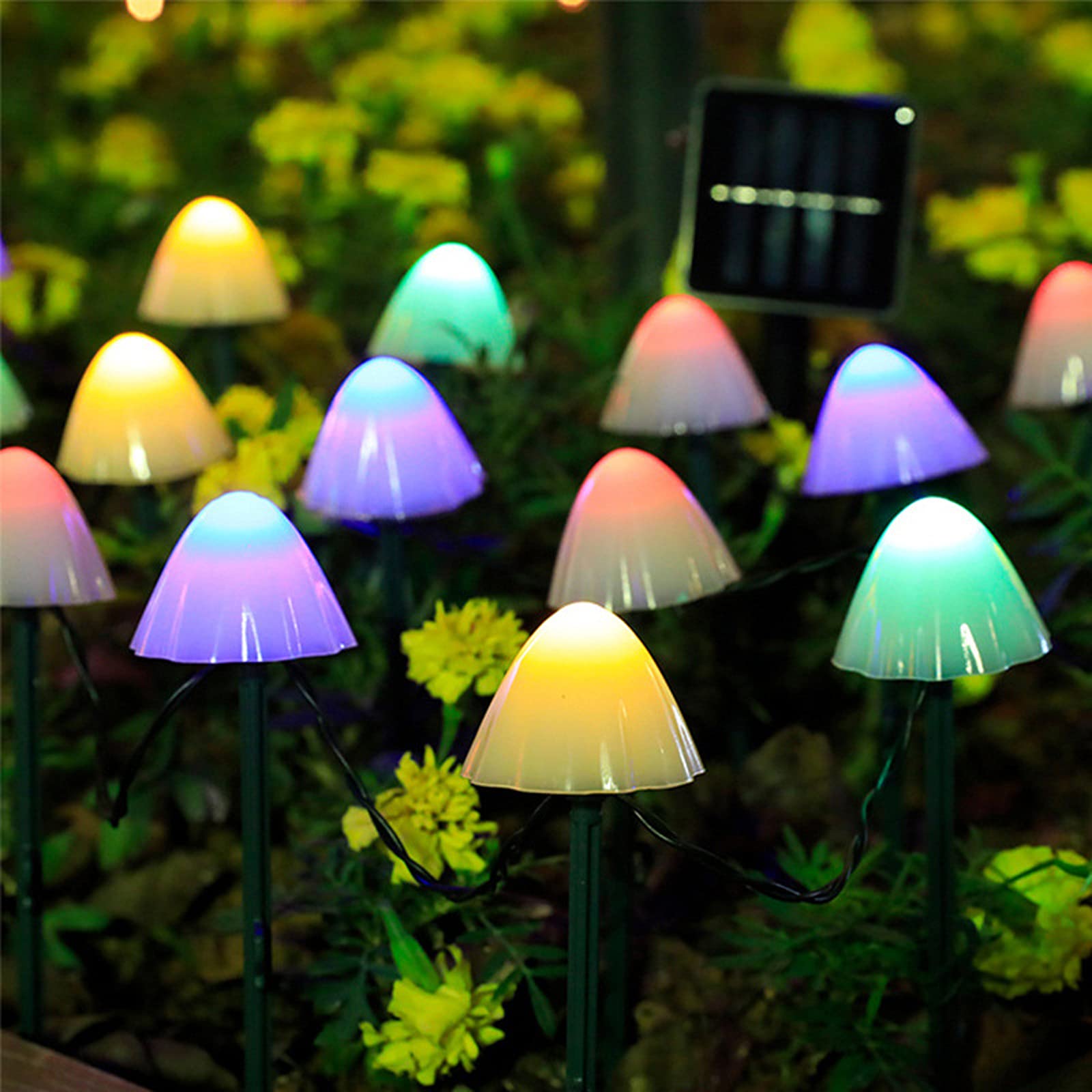 HULPPRE Mushroom Solar Lights Set of 15pcs 29. 5ft Fairy Color Changing Solar String Lights,8 Modes Outside Solar Pathway Light