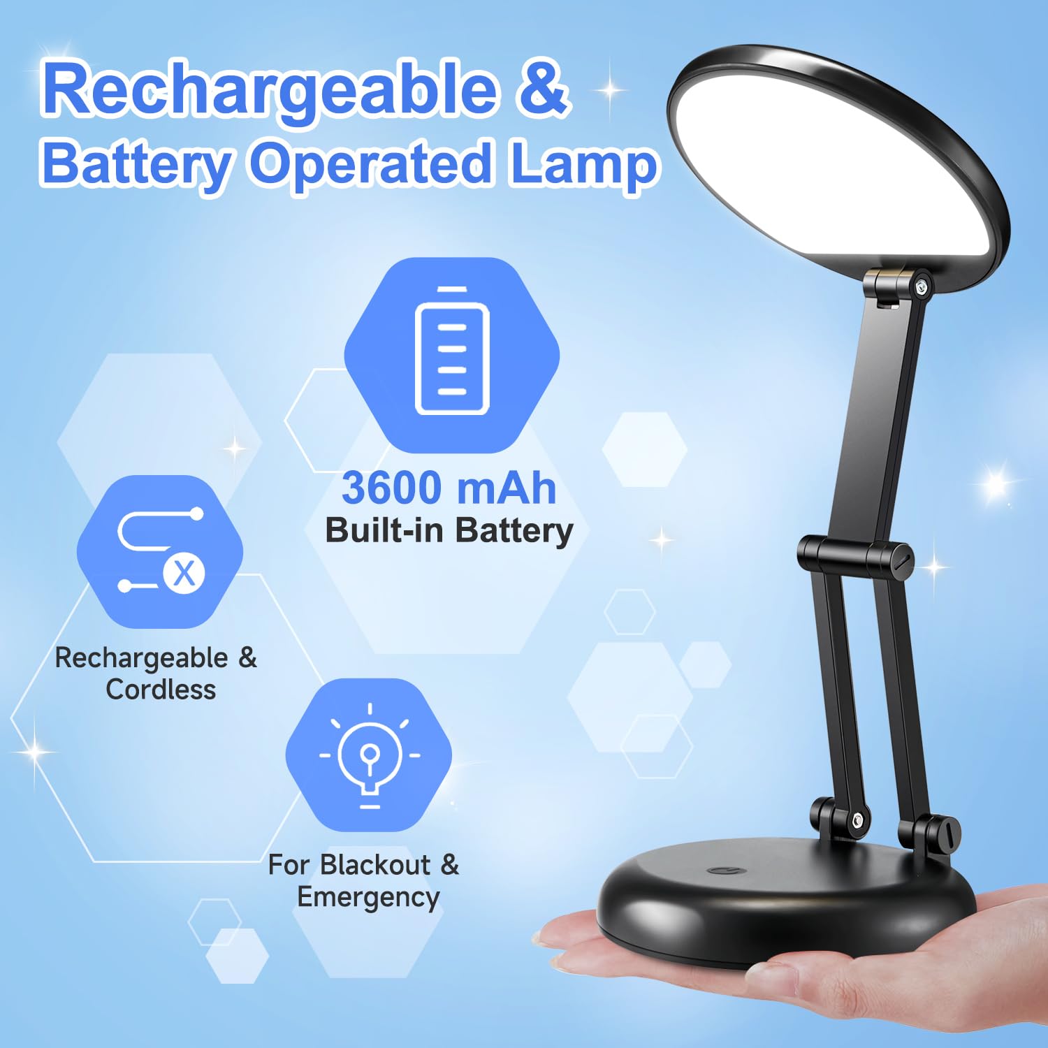 Rechargeable Desk Lamps For Home Office 3600Mah,Foldable+Portable Cordless Desk Lamps For Office, Dimmable+9 Brightness Small Table Lamp Desk Light Table Light Table Lamps, Led Desk Lamps For Office