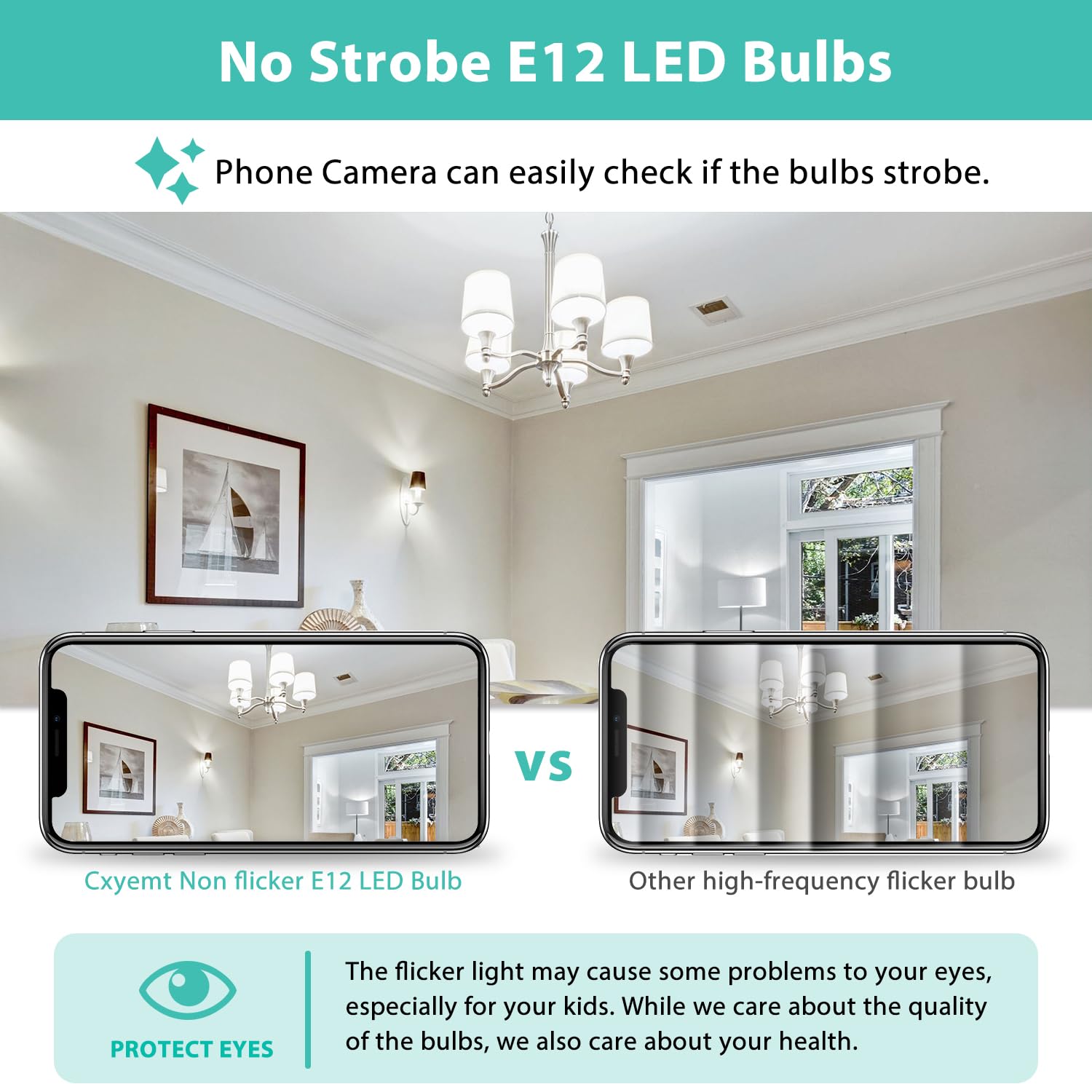 Cxyemt E12 LED Candelabra Bulb 4W 6000K Daylight White T3/T4 Base 6-Pack