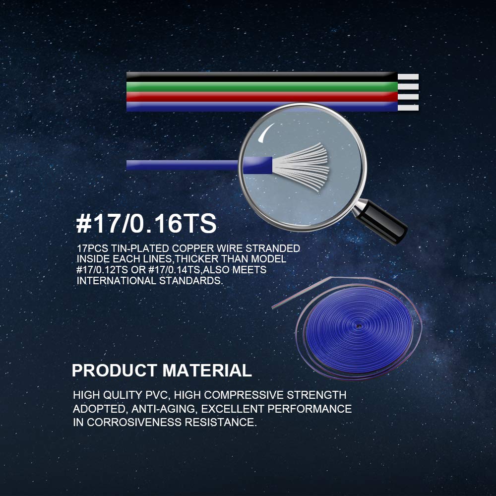 Carlits 66Ft Extension Cable Rgb Wire Line Cord 22Awg 4Pin 22 Gauge 20M Connector Kit Conductor For Rgb Led Strip 5050 3528