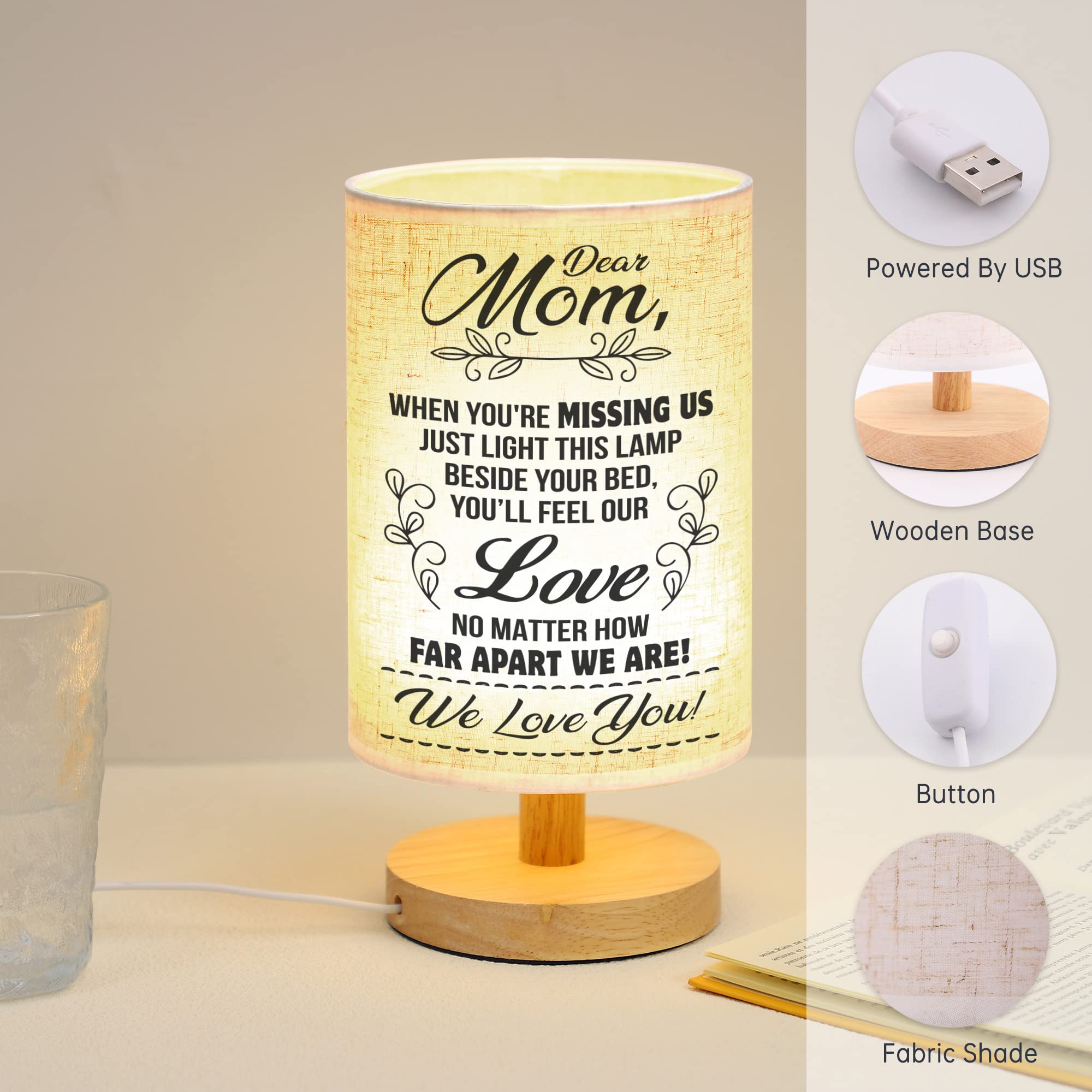 WSYEAR Bedside Table Lamp - Fabric, Mothers Day, Gifts for Mom from Daughter, Color: Dear Mom