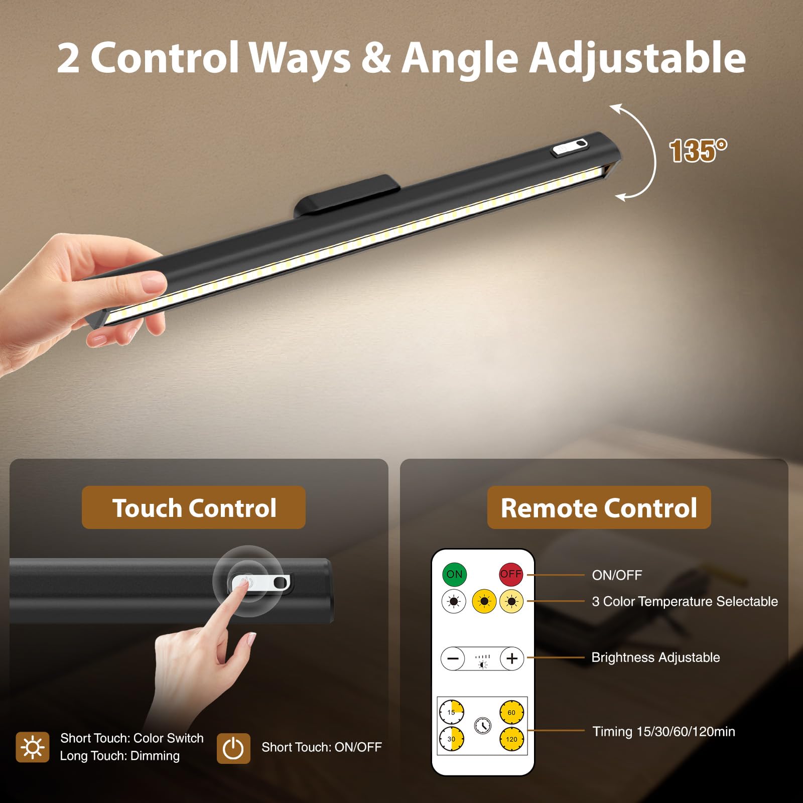 Onforu Magnetic Light Bar, 5W Mirror Lights With Remote, 4000Mah Rechargeable Makeup Lights For Vanity, Dimmable Stick On Touch