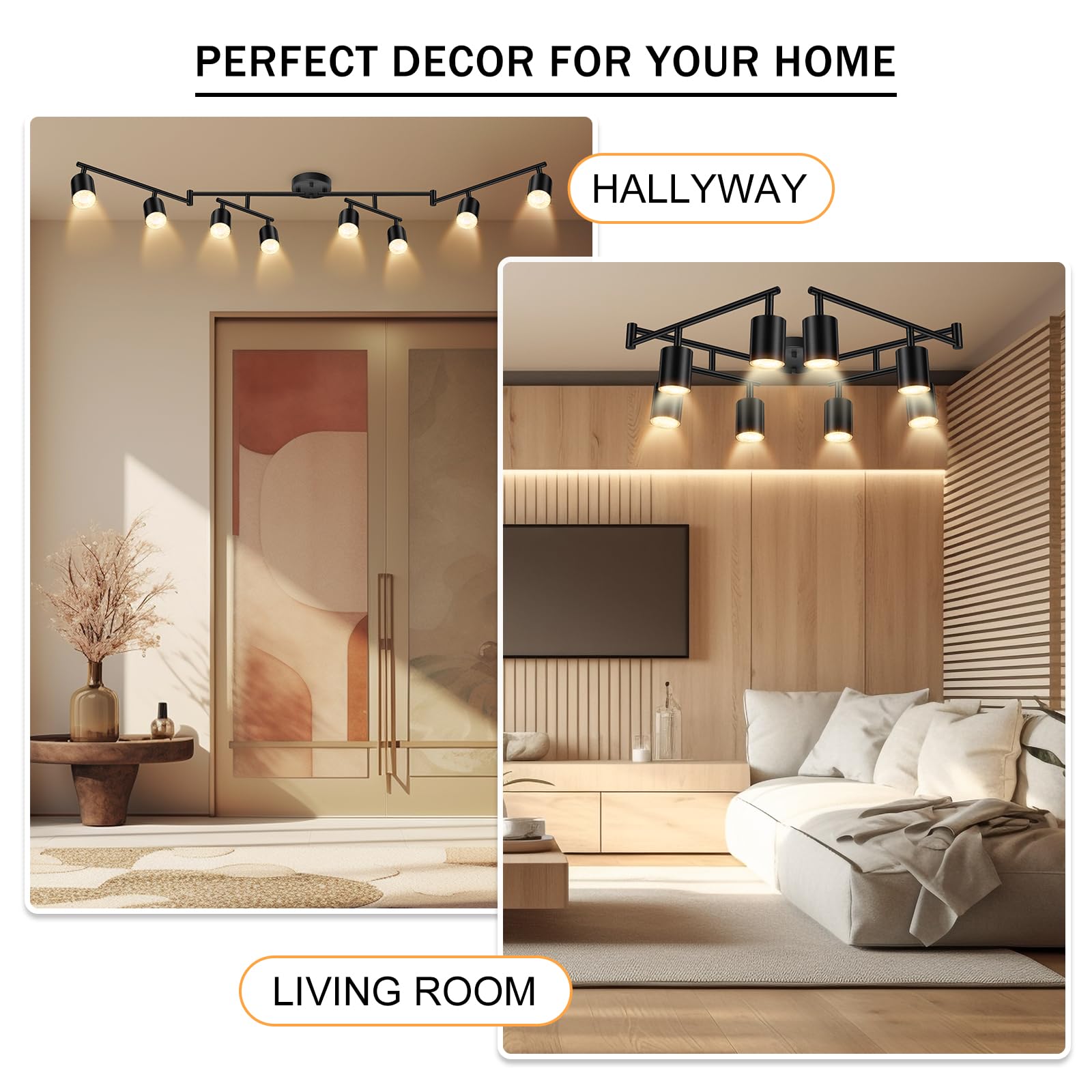 Boostarea Led 8 Light Track Lighting Kit, Black 8 Way Ceiling Spot Lighting, Flexibly Rotatable Light Head For Kitchen, Living R