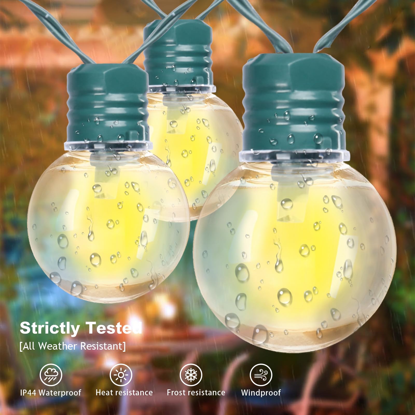Afirst Solar Outdoor String Lights, 15FT, 25 LED Bulbs, Waterproof, Green, Model G40