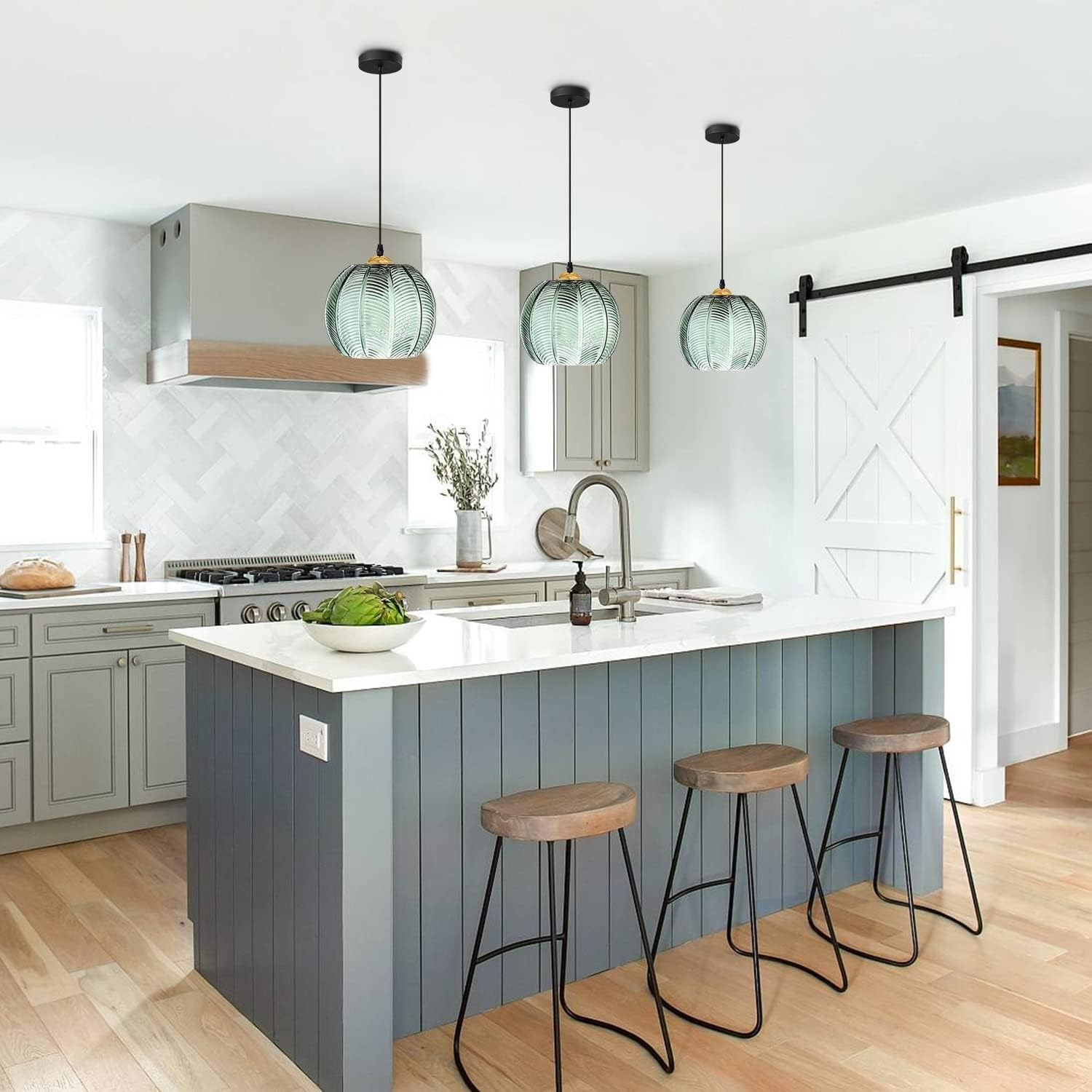 jengush Modern Style Battery Operated Pendant Light, Remote Control, 10 Color Modes, Dimmable, 1 Light, Green