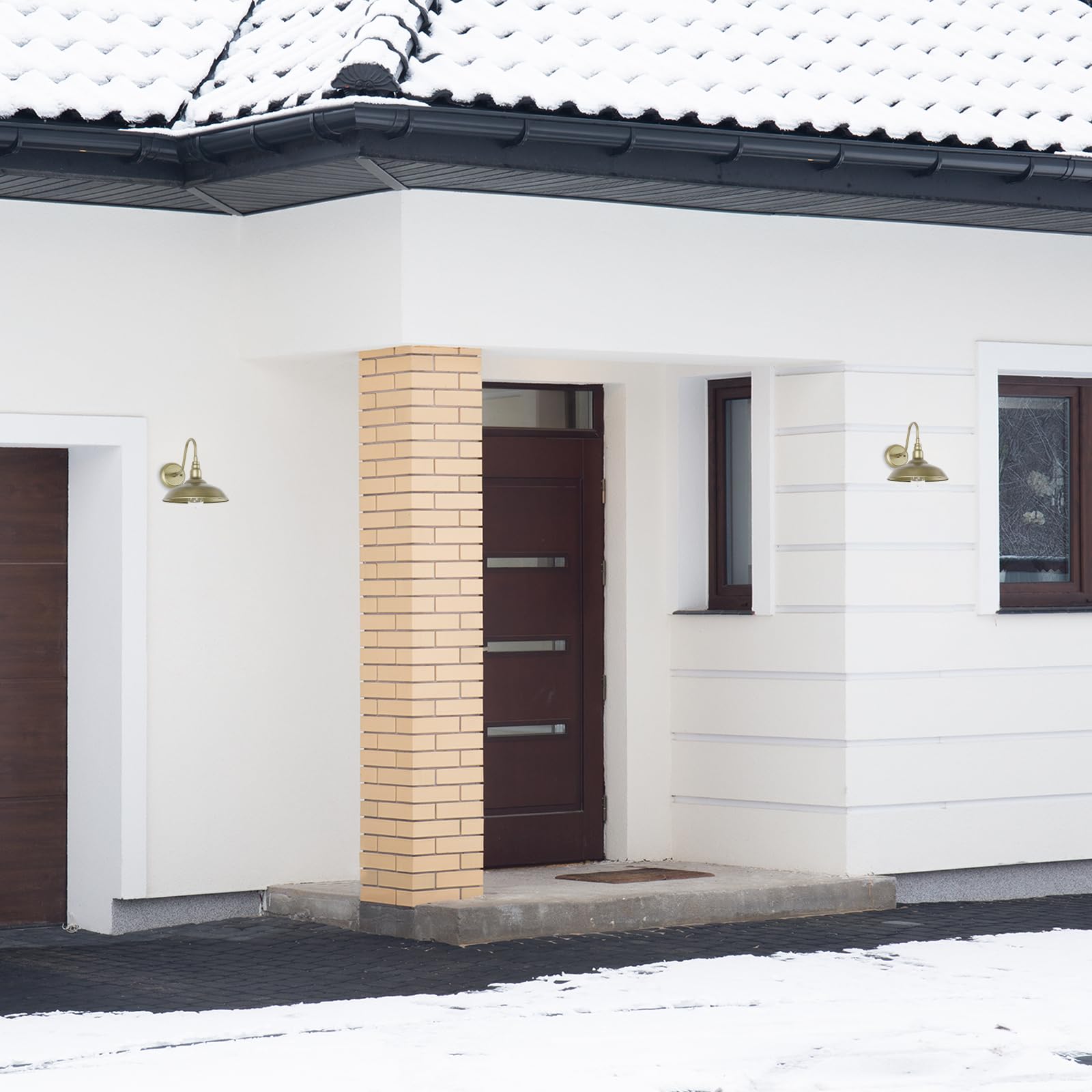 Goalplus 10 Inch Gooseneck Barn Light For Farmhouse, Brass Exterior Barn Style Light Fixture With Wall Mount, Outside Goose Neck