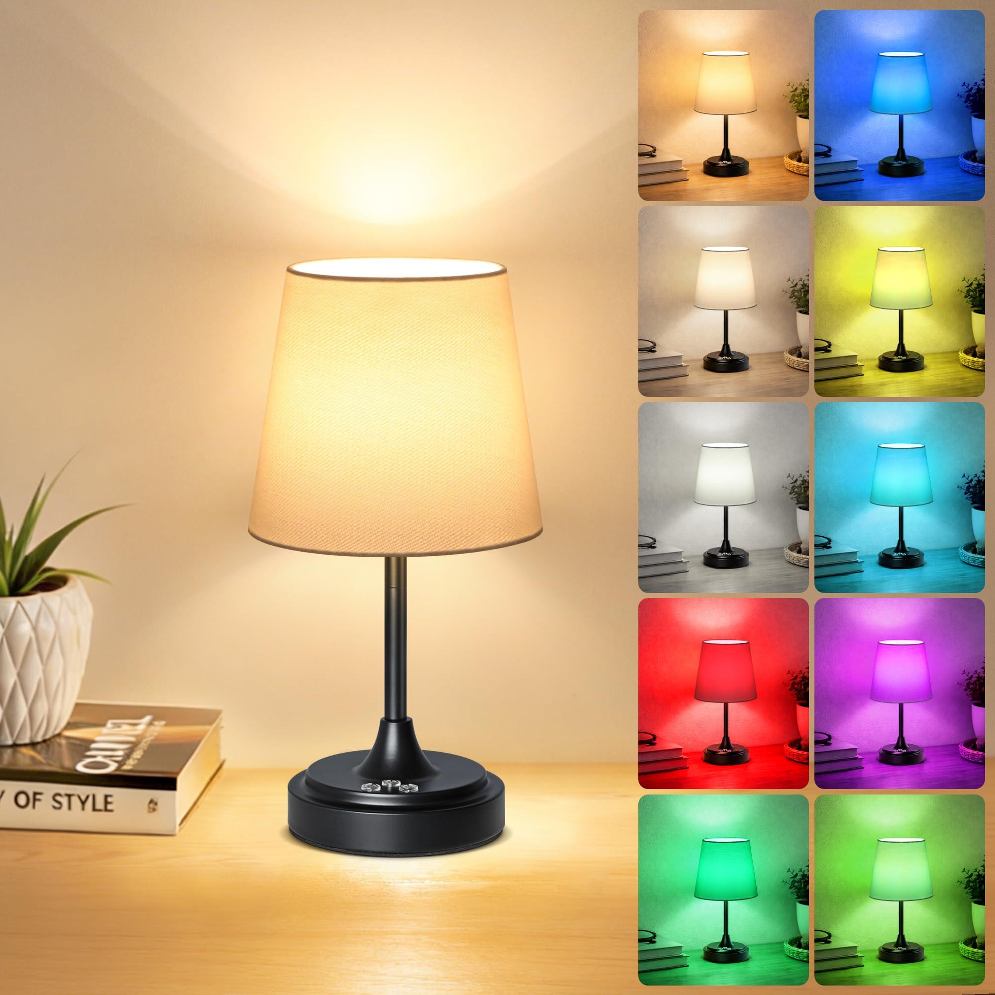 Wowag Small Cordless Table Lamp Rechargeable 5000mAh Battery Operated Desk Lamp 3 Colors & 7 RGB Stepless Dimmable Touch Ambient Light for Bedside Bedroom Dining Room Living Room Black WhiteShade