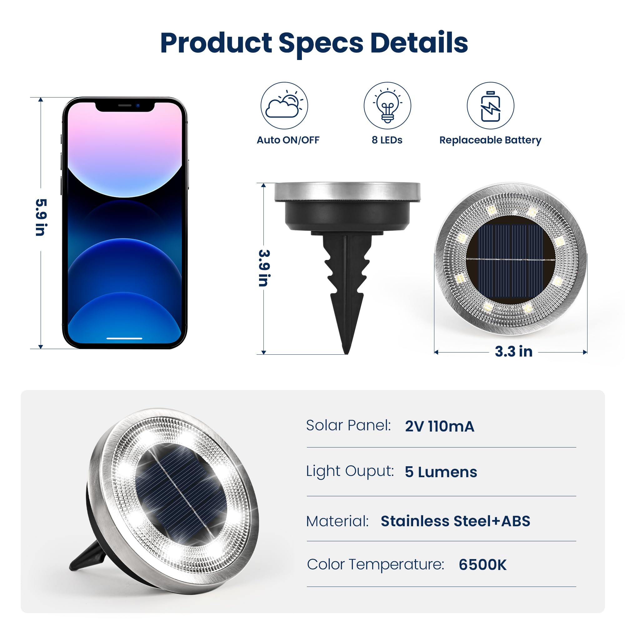 SOLPEX Solar Ground Lights 10 Pack Waterproof Landscape Lighting Cool White Model 9813 for Garden Walkway Driveway Decor