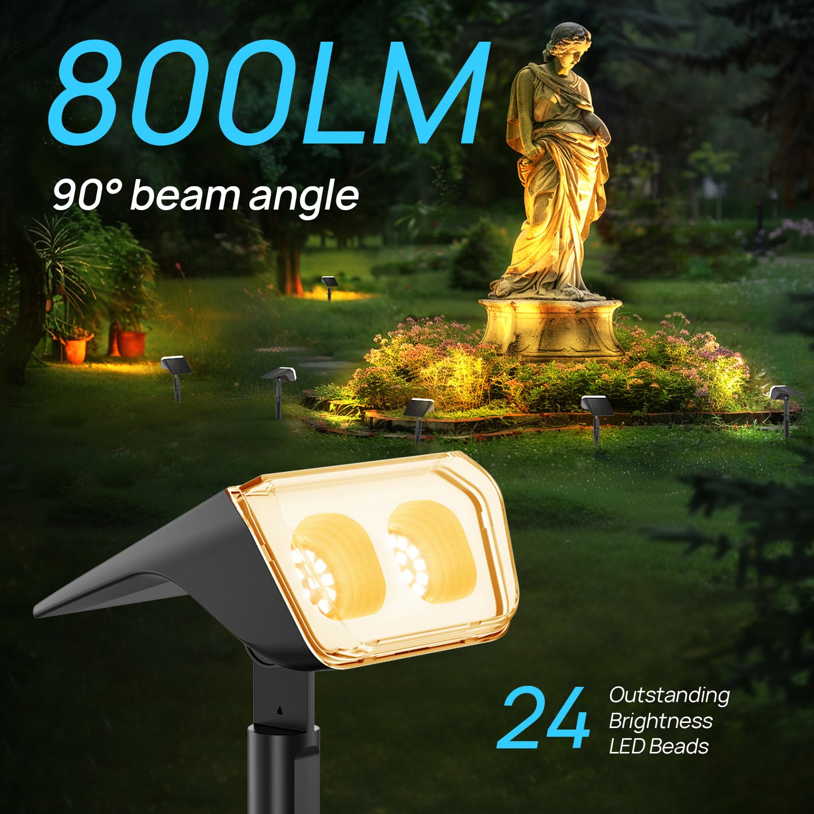 Consciot 24 Led Solar Spot Lights Outdoor, Waterproof Warm White Landscape Lighting, 4 Pack