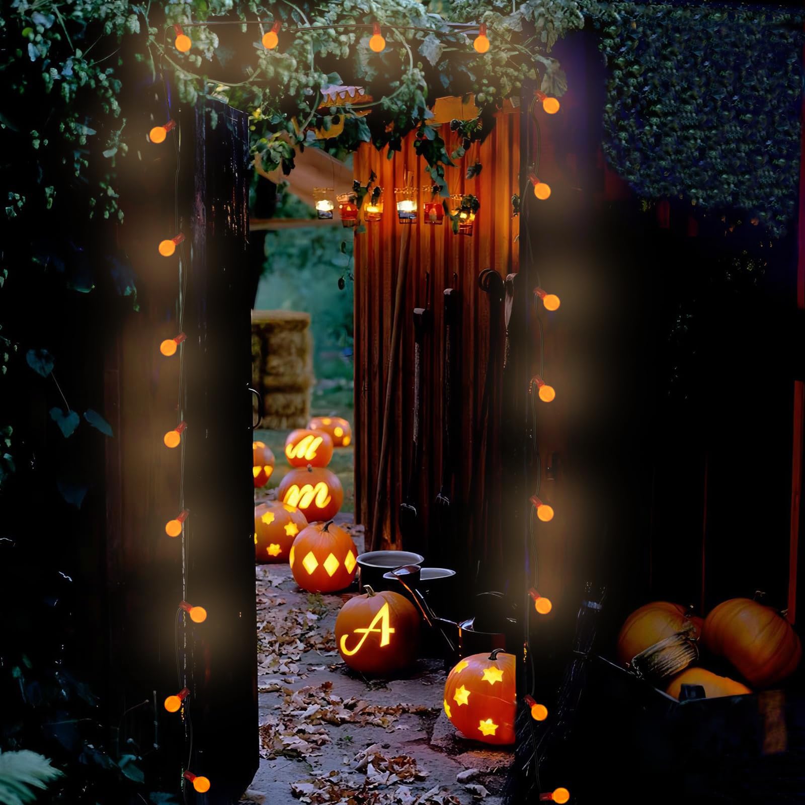 Jasneniebo 25 Pack G40 Orange Halloween Replacement Light Bulb, G40 Orange Christmas Lights Bulbs For Halloween Outdoor Patio St