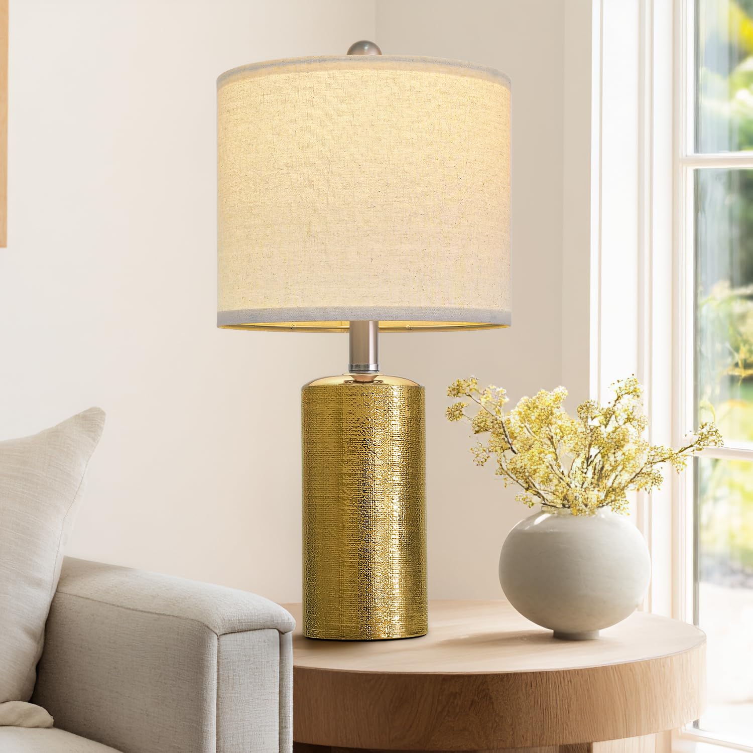 G-SAFAVA 20.5 Small Table Lamps for Living Room Lamp Single Ceramic Lamps for Bedroom Bedside Lamps Modern Boho Lamps for Night Stands Farmhouse Nightstand Lamp Side End Table Lamp  Gold