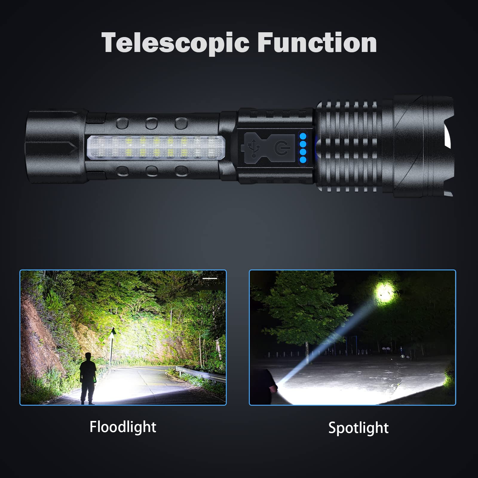 Cinlinso Flashlight 150000 Lumen Rechargeable LED 2 Pack, IPX6 Waterproof, Aluminum, Black, Model P119-cob