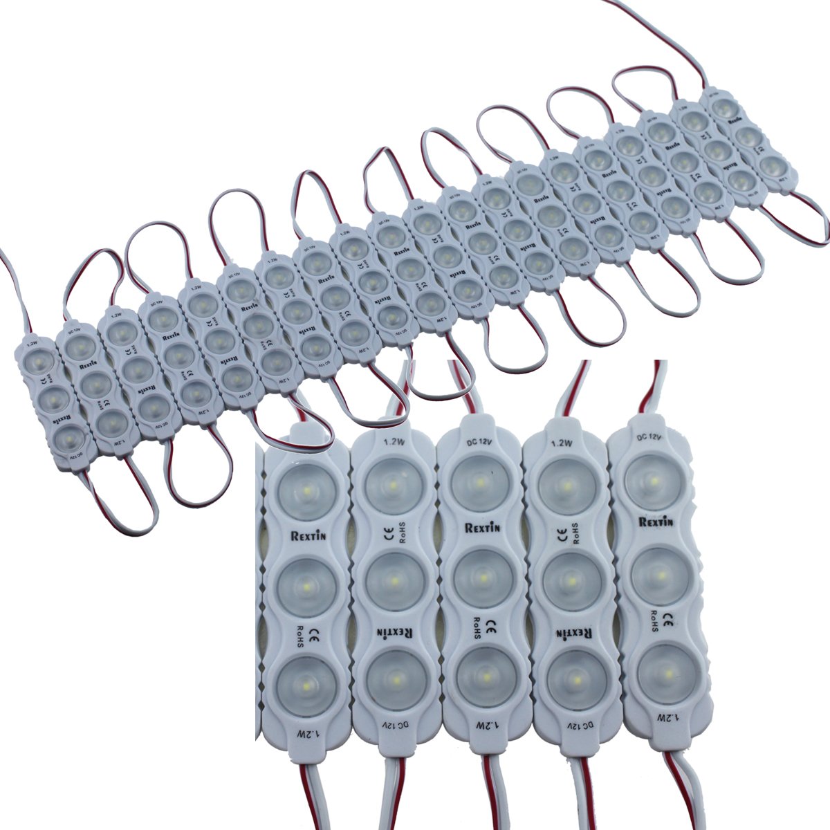 REXTiN 2835 LED Module, 200pcs, 120-150LM, Waterproof Decorative Light, White, Model REX2835WHITE