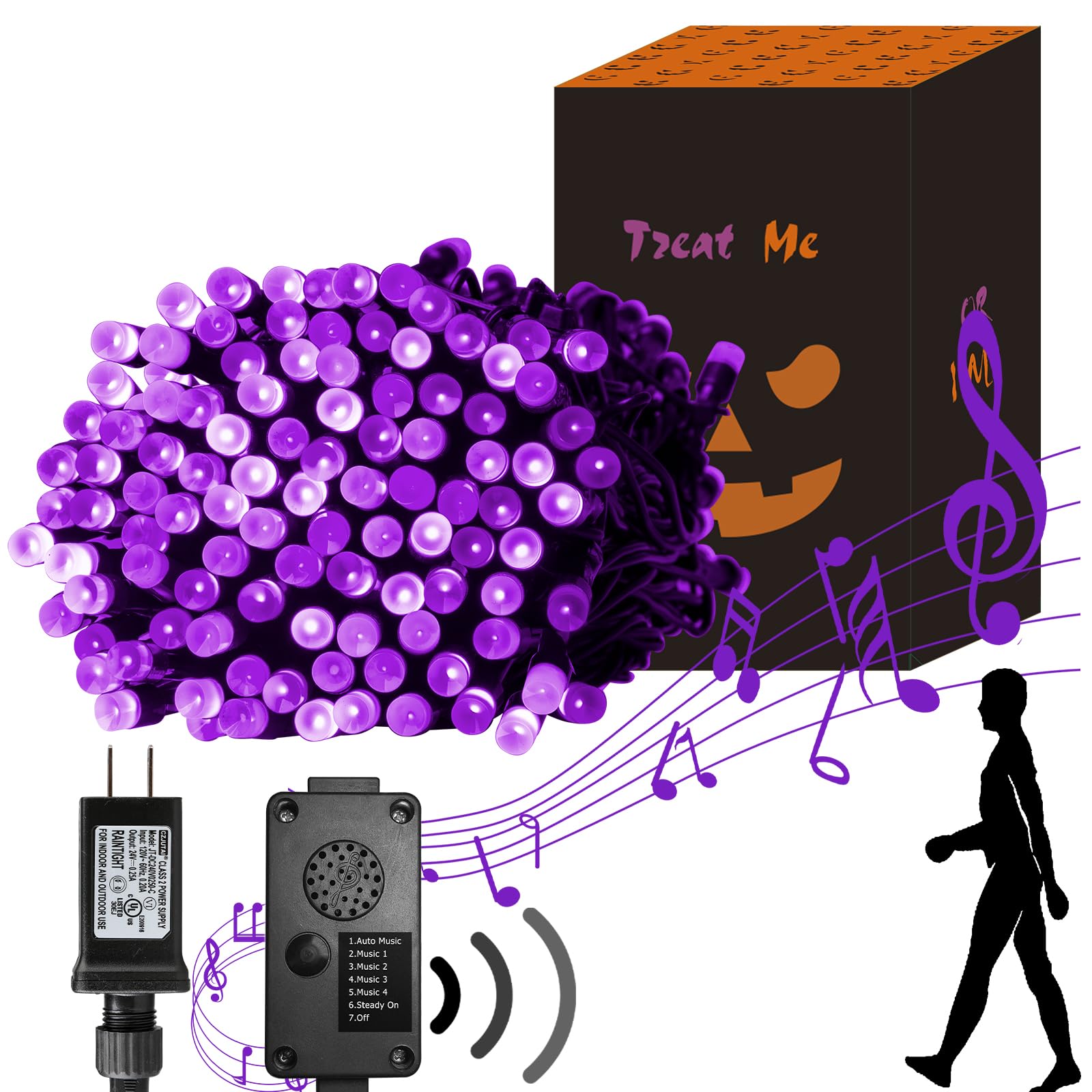 PEIDUO Purple String Lights, 82 FT 200 LED, Motion Sensor, Twinkle Fairy Lights for Halloween Indoor/Outdoor Decor