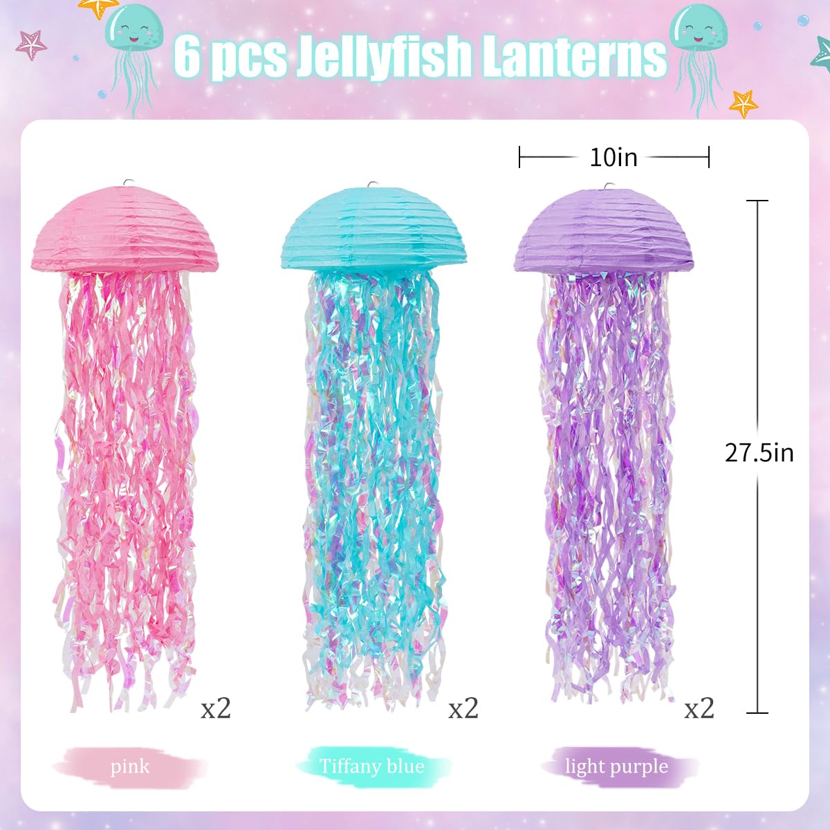 Mermaid Birthday Decorations, Jellyfish Paper Lanterns Pink Lavender Blue Hanging Lantern For Mermaid Baby Shower Theme Under Th