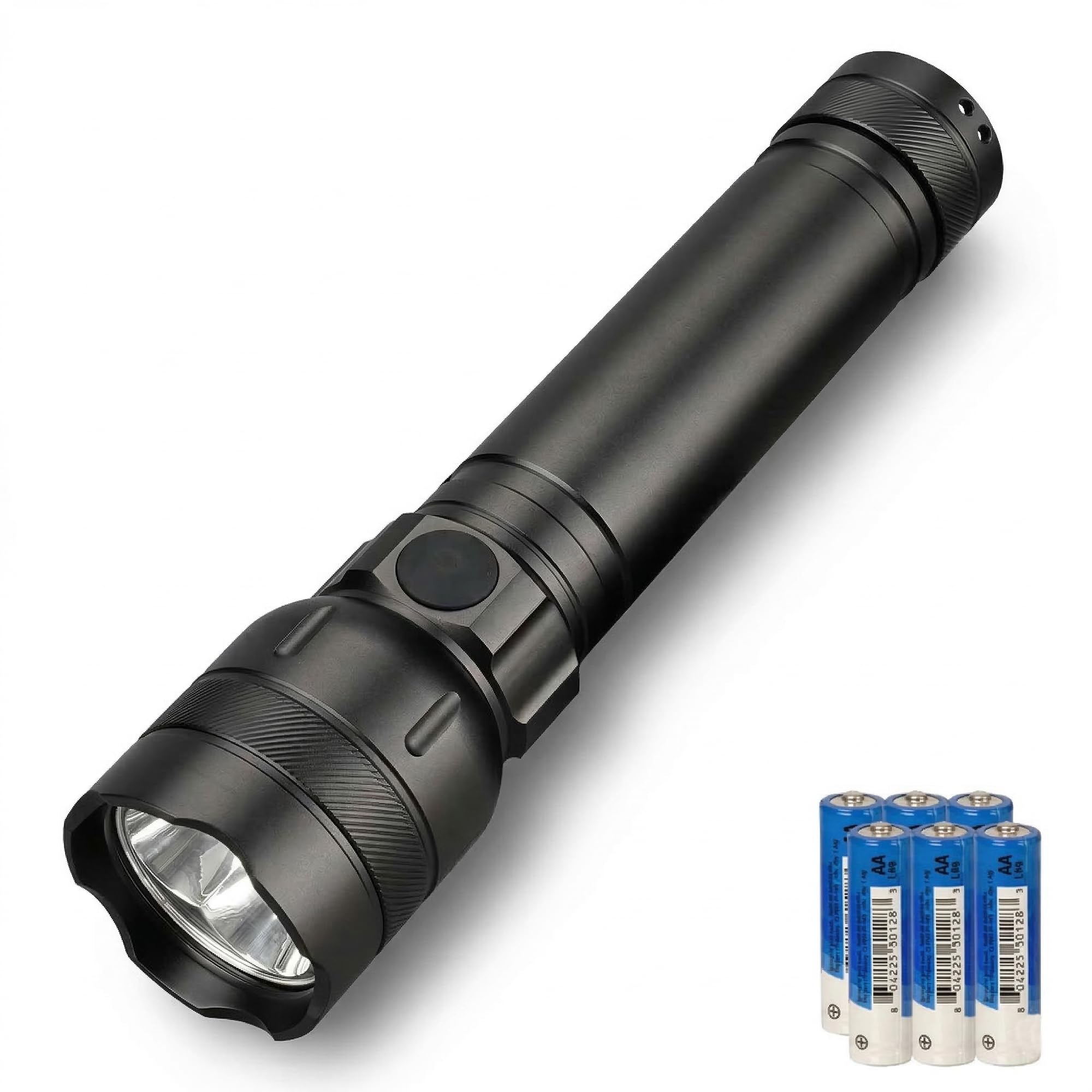 SuperFire LED Tactical Flashlight, 1300 High Lumens with 6 AA Batteries Included, Heavy Duty Aluminum, 18H Runtime, 4 Modes, IP4