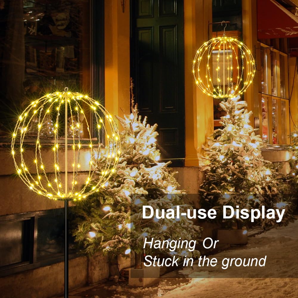 LIGHTSHARE 16IN LED Light Ball Garden Pathway Decoration, Waterproof, White Frame, Warm White Lights