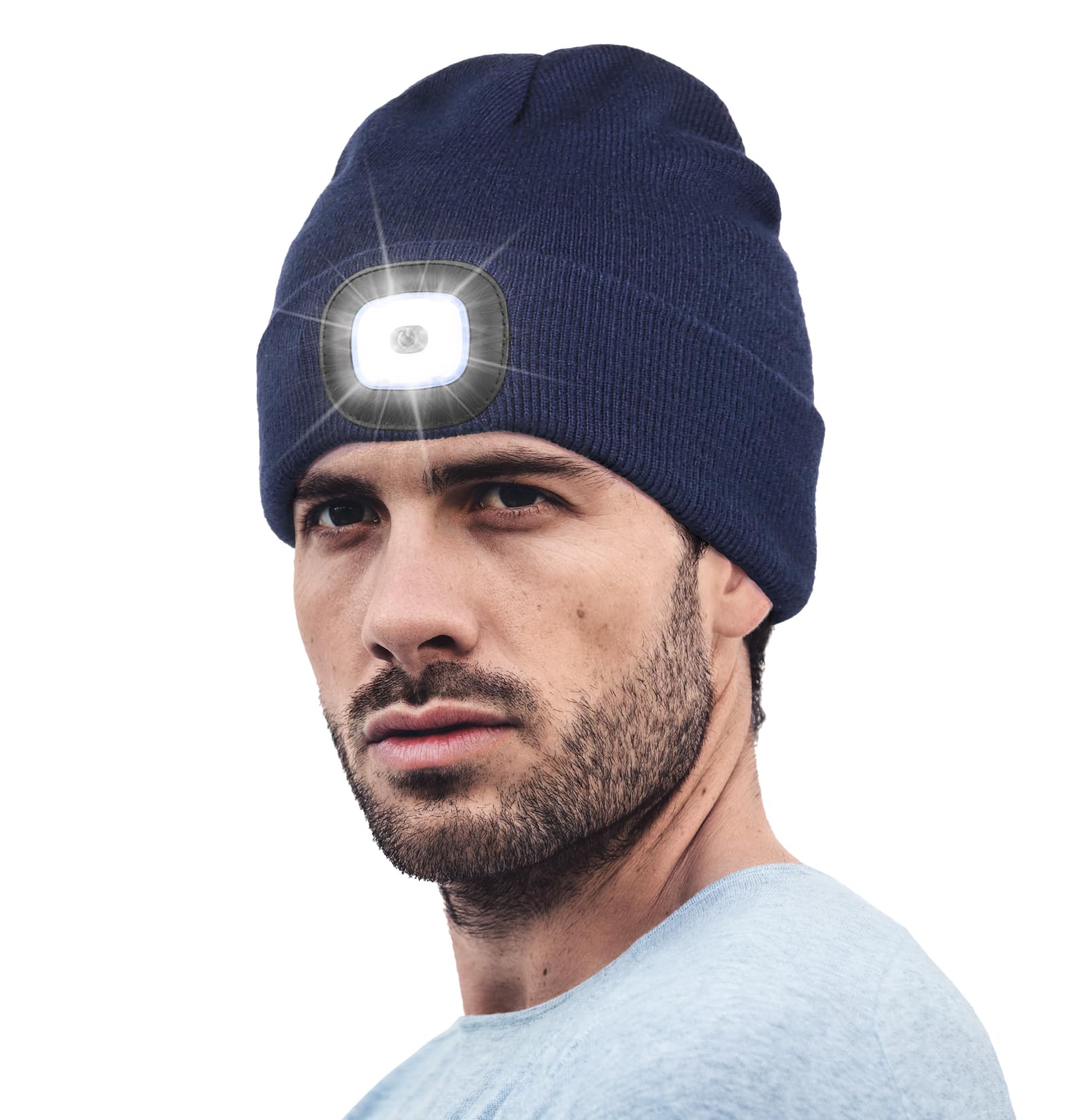 Hatlight Unisex LED Beanie,USB Rechargeable Winter Flashlight,Christmas Beanie with a Light for Men Navy Blue