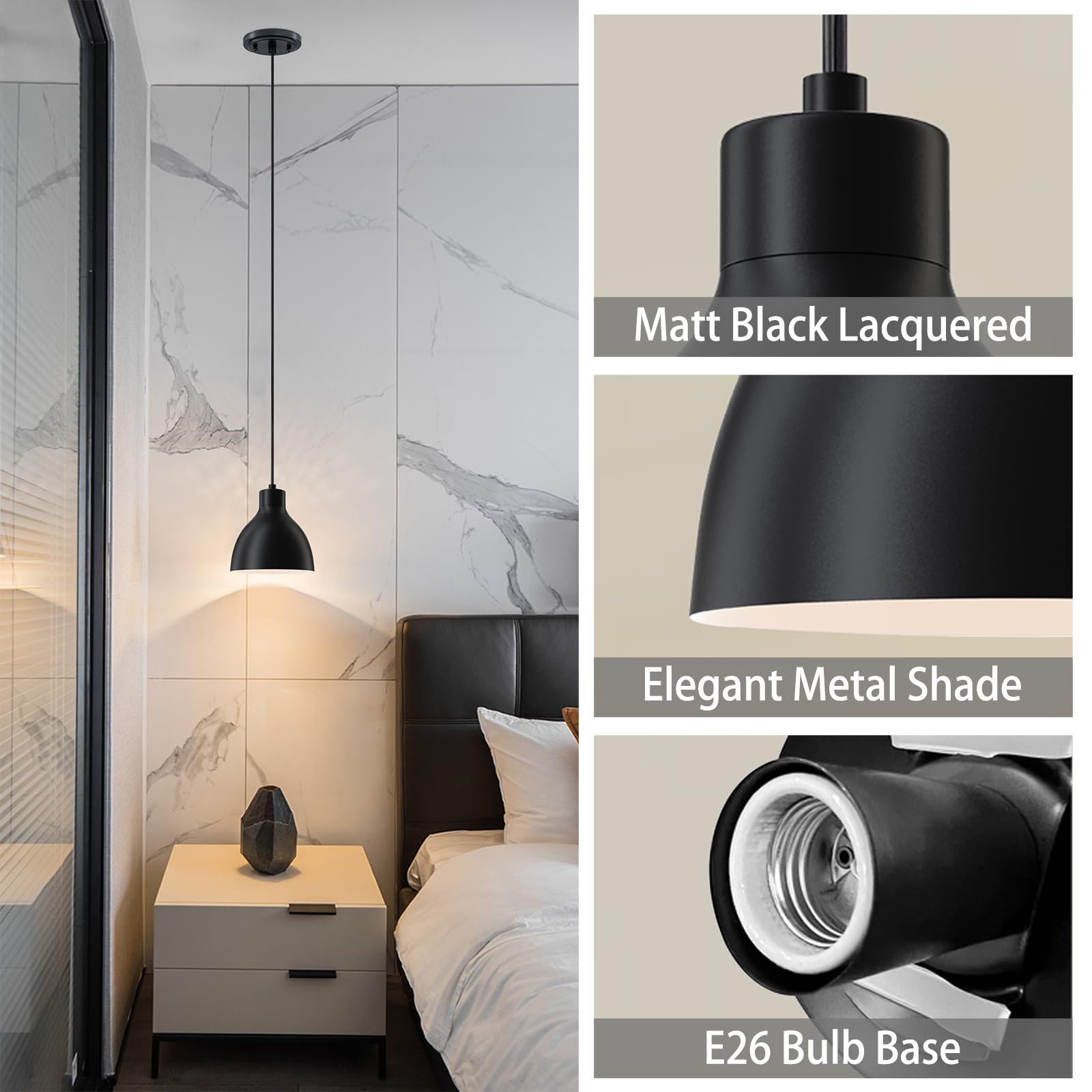Doraimi Lighting 3 Pack Mini Metal Drum Pendant Light - Black Industrial Fixtures for Kitchen Island, Bar, Dining Room, Hallway - Model UA03020CD103
