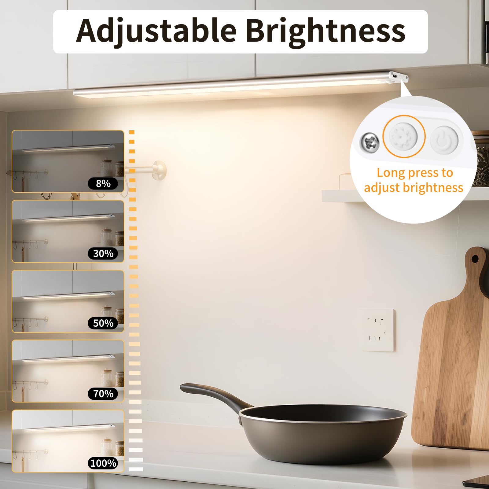 Under Cabinet Lighting 16 Inches, 108 LED Motion Sensor Light Indoor, Dimmable 3 Color Rechargeable Closet Light, Battery Operat